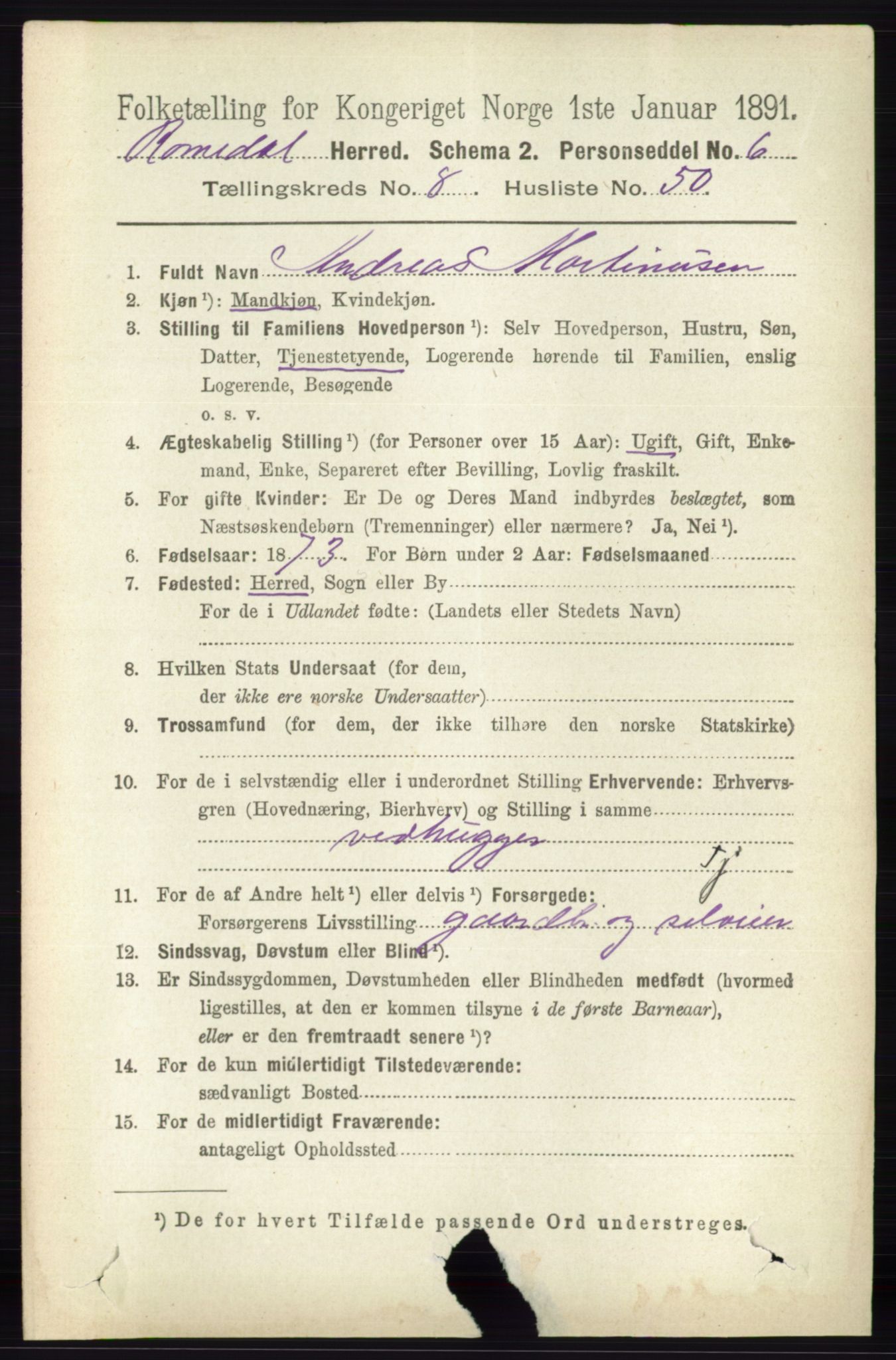 RA, 1891 census for 0416 Romedal, 1891, p. 4232