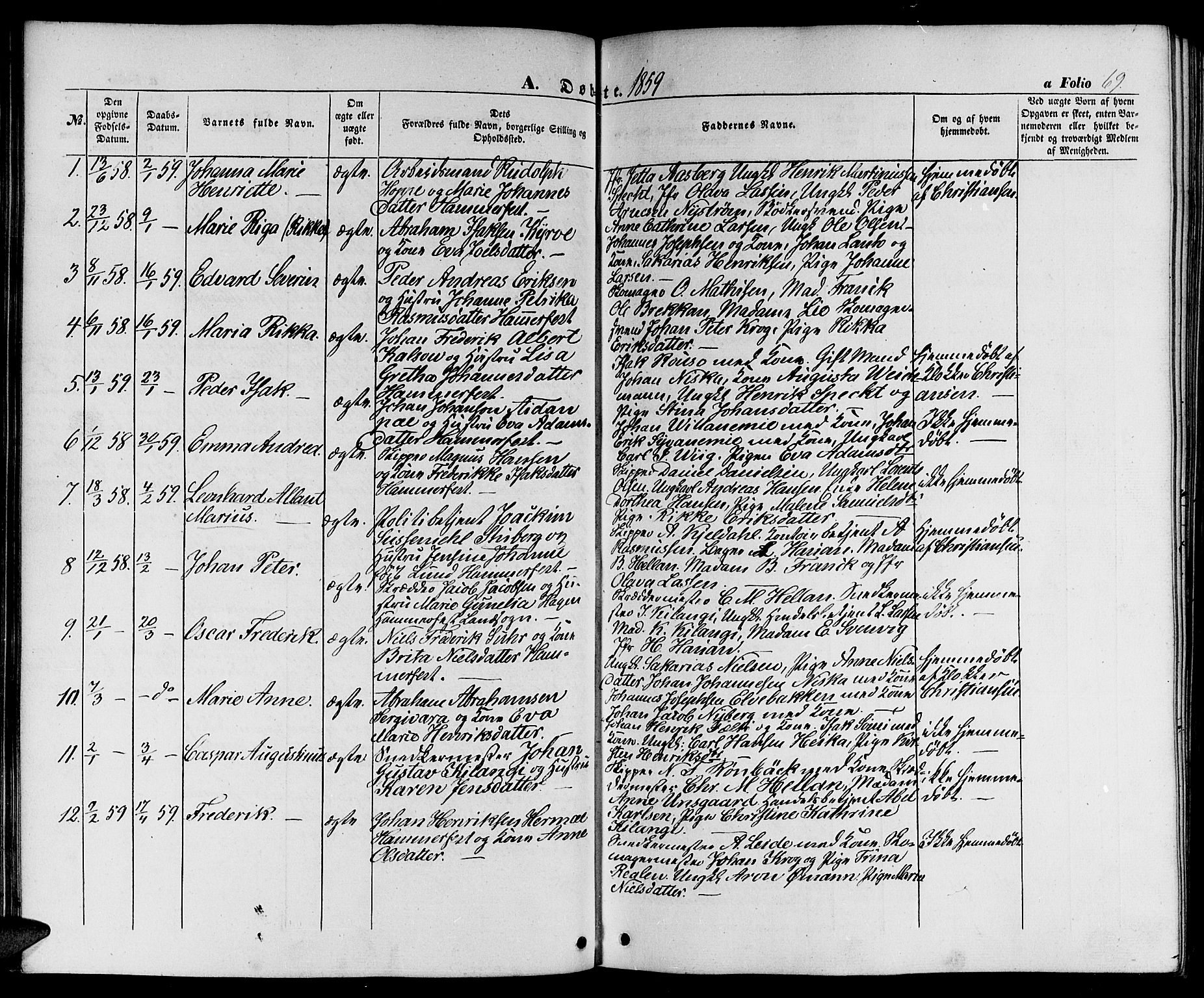 Hammerfest sokneprestkontor, SATØ/S-1347/H/Hb/L0002.klokk: Parish register (copy) no. 2, 1851-1861, p. 69