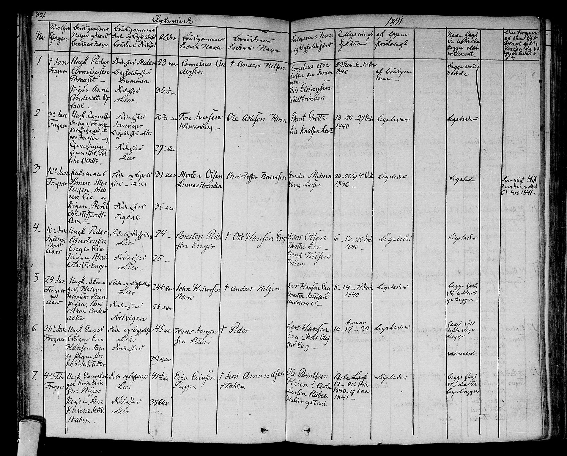 Lier kirkebøker, AV/SAKO-A-230/F/Fa/L0010: Parish register (official) no. I 10, 1827-1843, p. 321