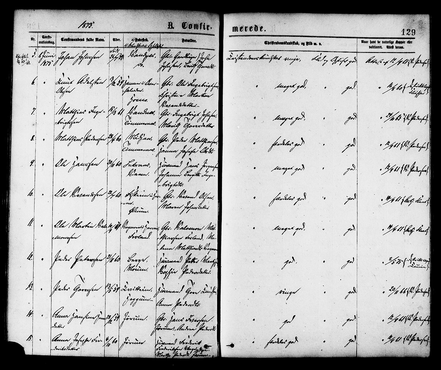 Ministerialprotokoller, klokkerbøker og fødselsregistre - Nord-Trøndelag, SAT/A-1458/758/L0516: Parish register (official) no. 758A03 /1, 1869-1879, p. 129