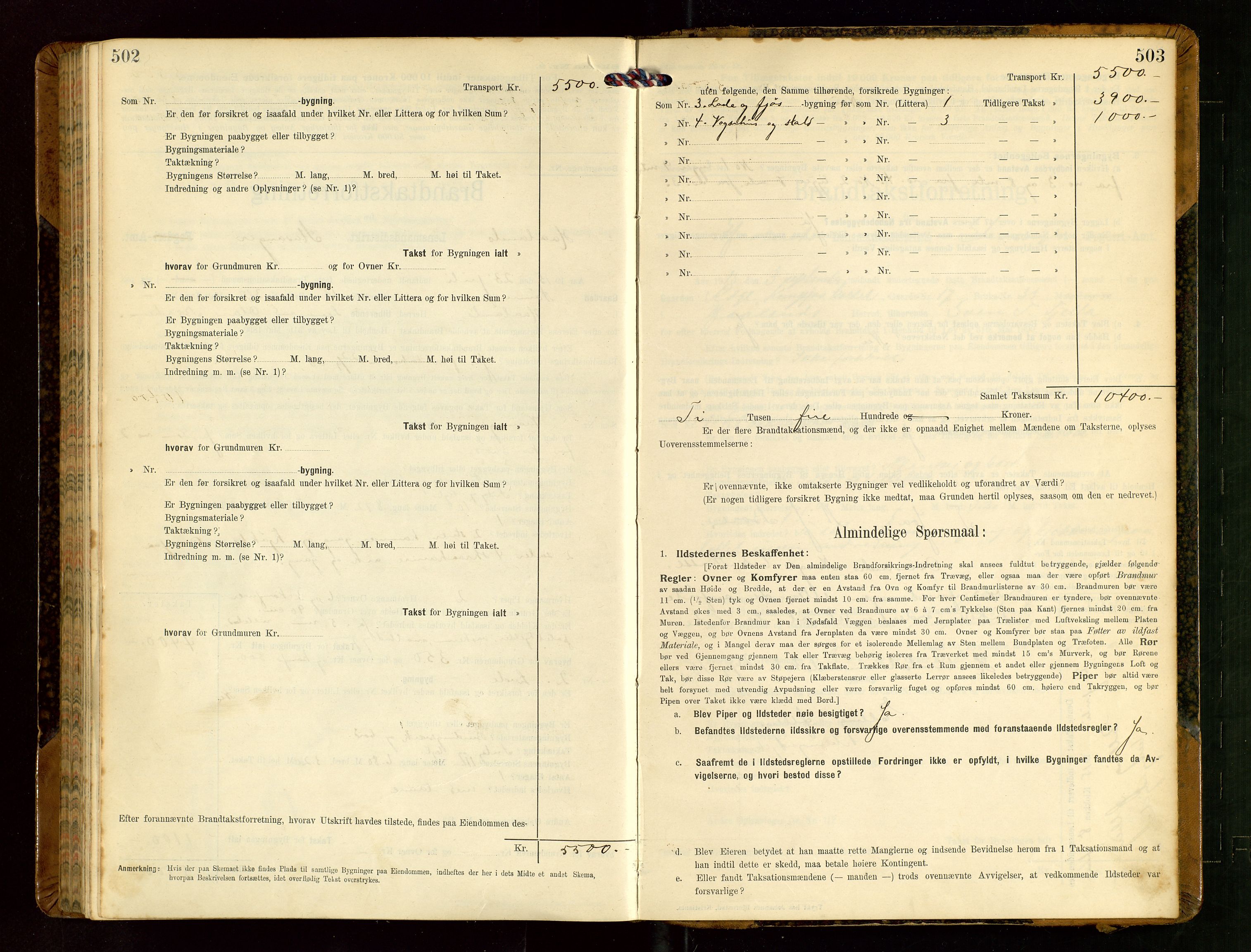 Håland lensmannskontor, AV/SAST-A-100100/Gob/L0004: Branntakstprotokoll - skjematakst. Register i boken., 1913-1915, p. 502-503