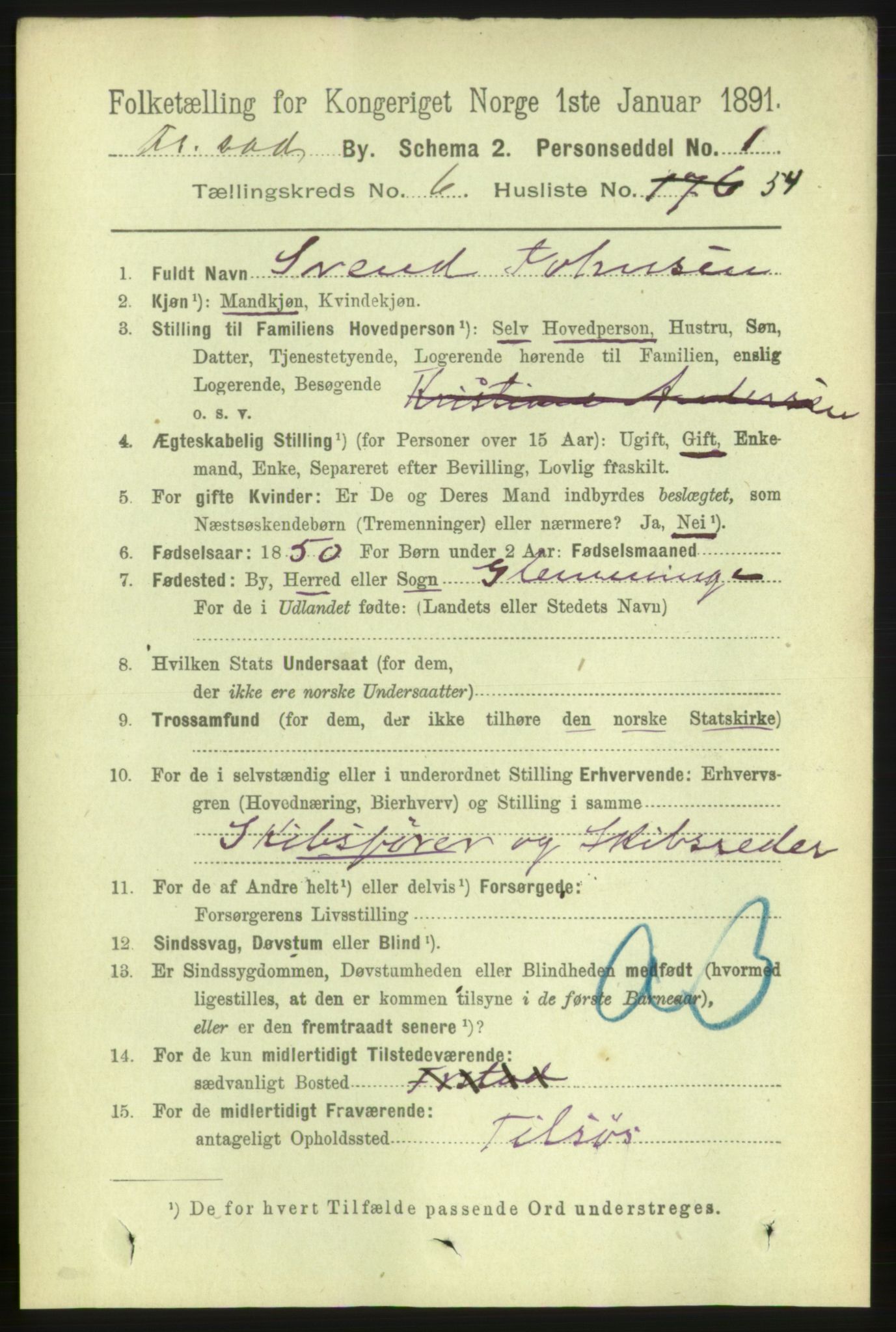 RA, 1891 census for 0103 Fredrikstad, 1891, p. 8147