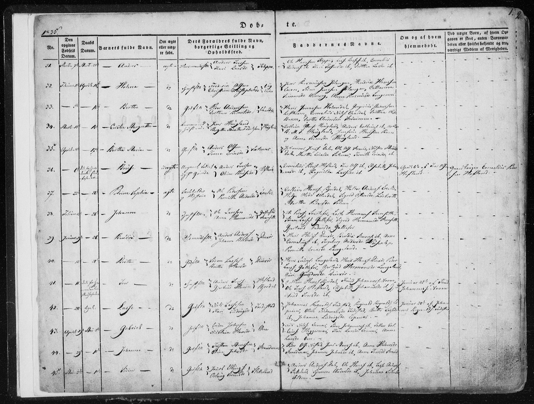 Fjaler sokneprestembete, SAB/A-79801/H/Haa/Haaa/L0006: Parish register (official) no. A 6, 1835-1884, p. 1