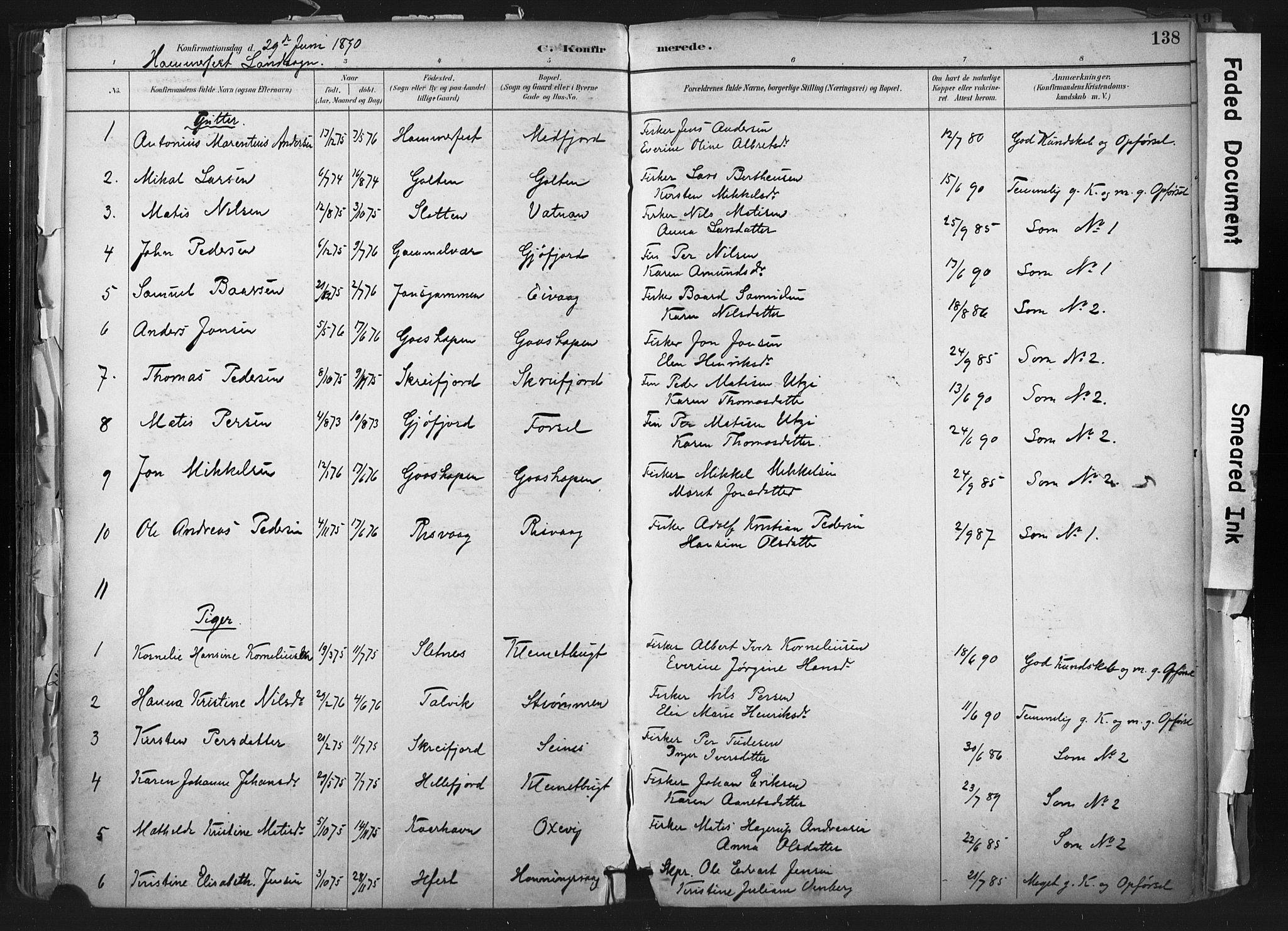 Hammerfest sokneprestkontor, SATØ/S-1347: Parish register (official) no. 11 /1, 1885-1897, p. 138
