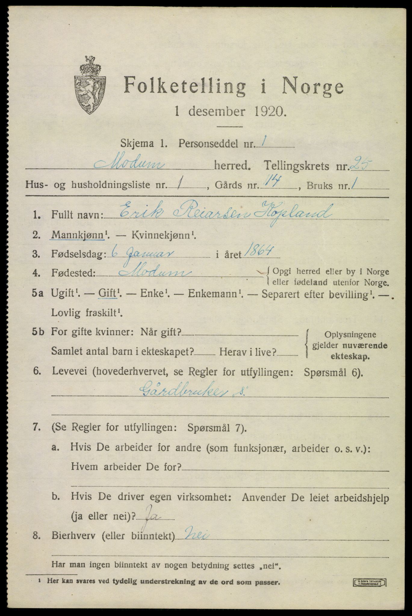 SAKO, 1920 census for Modum, 1920, p. 24777