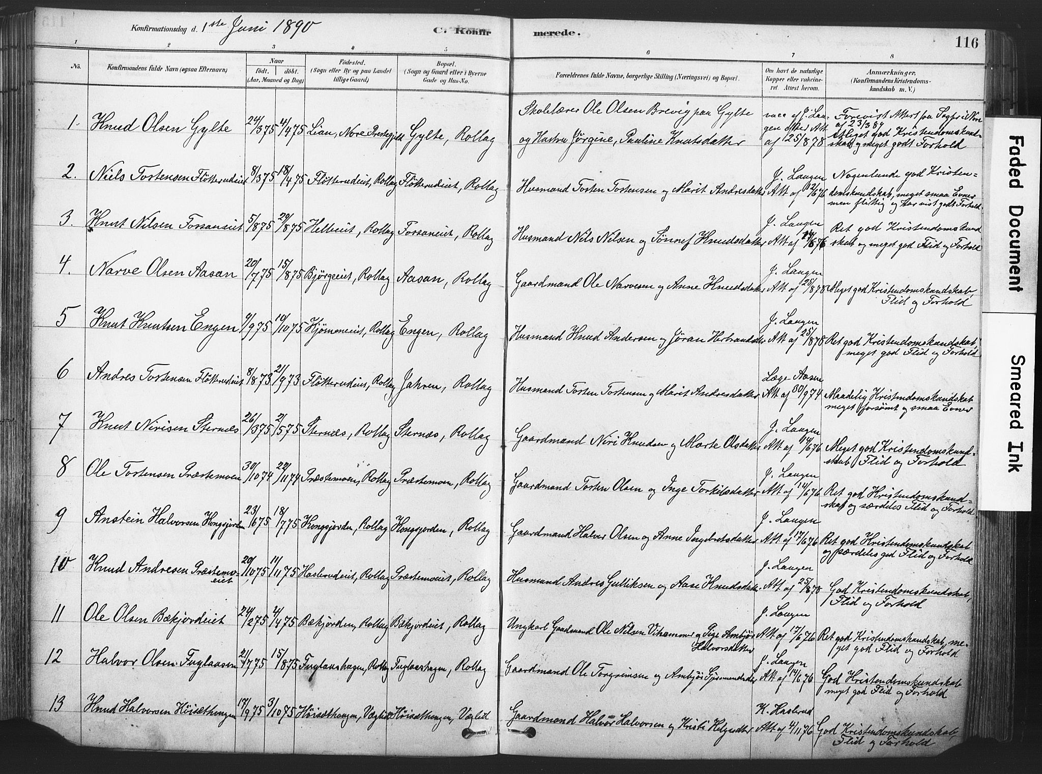 Rollag kirkebøker, SAKO/A-240/F/Fa/L0011: Parish register (official) no. I 11, 1878-1902, p. 116