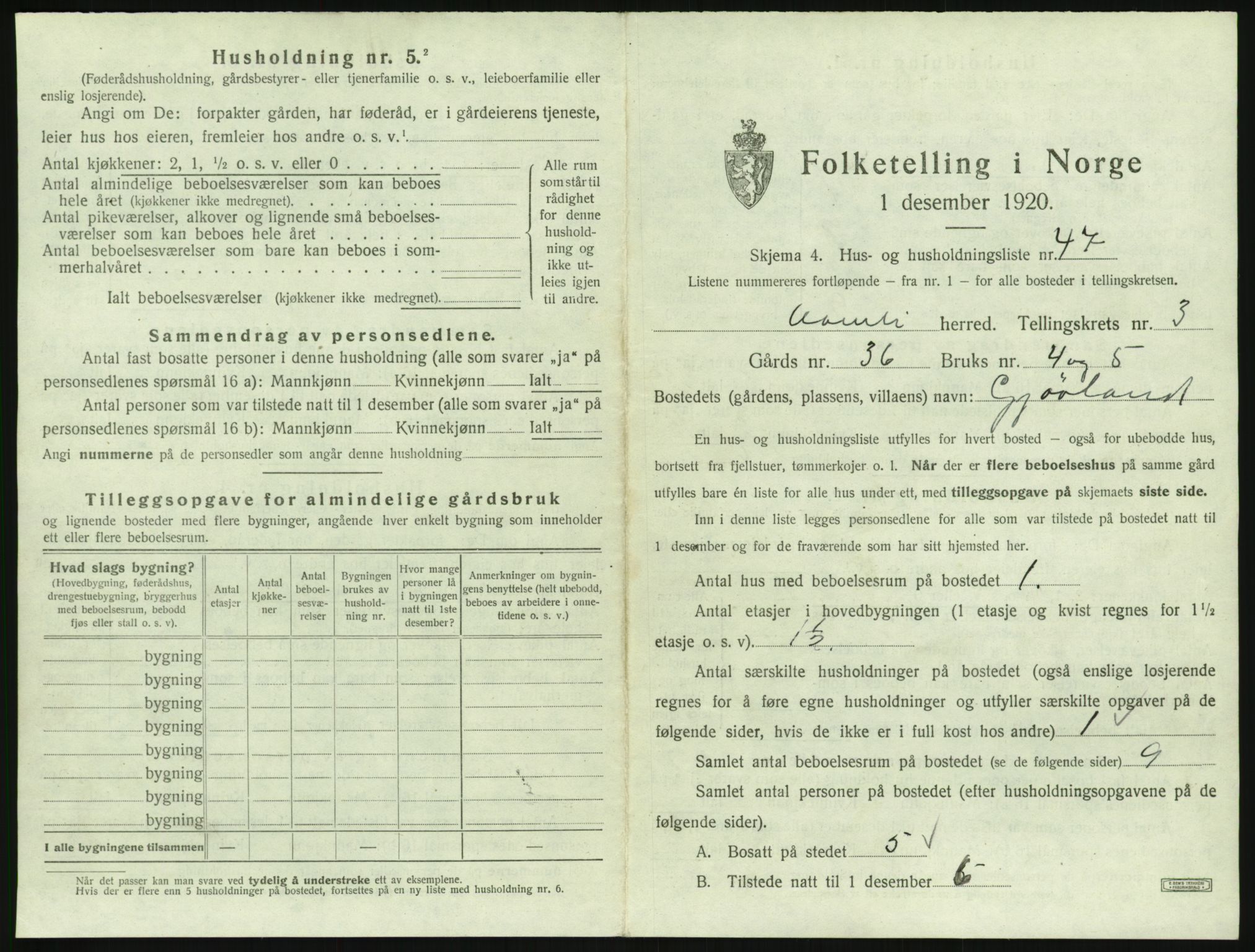 SAK, 1920 census for Åmli, 1920, p. 231