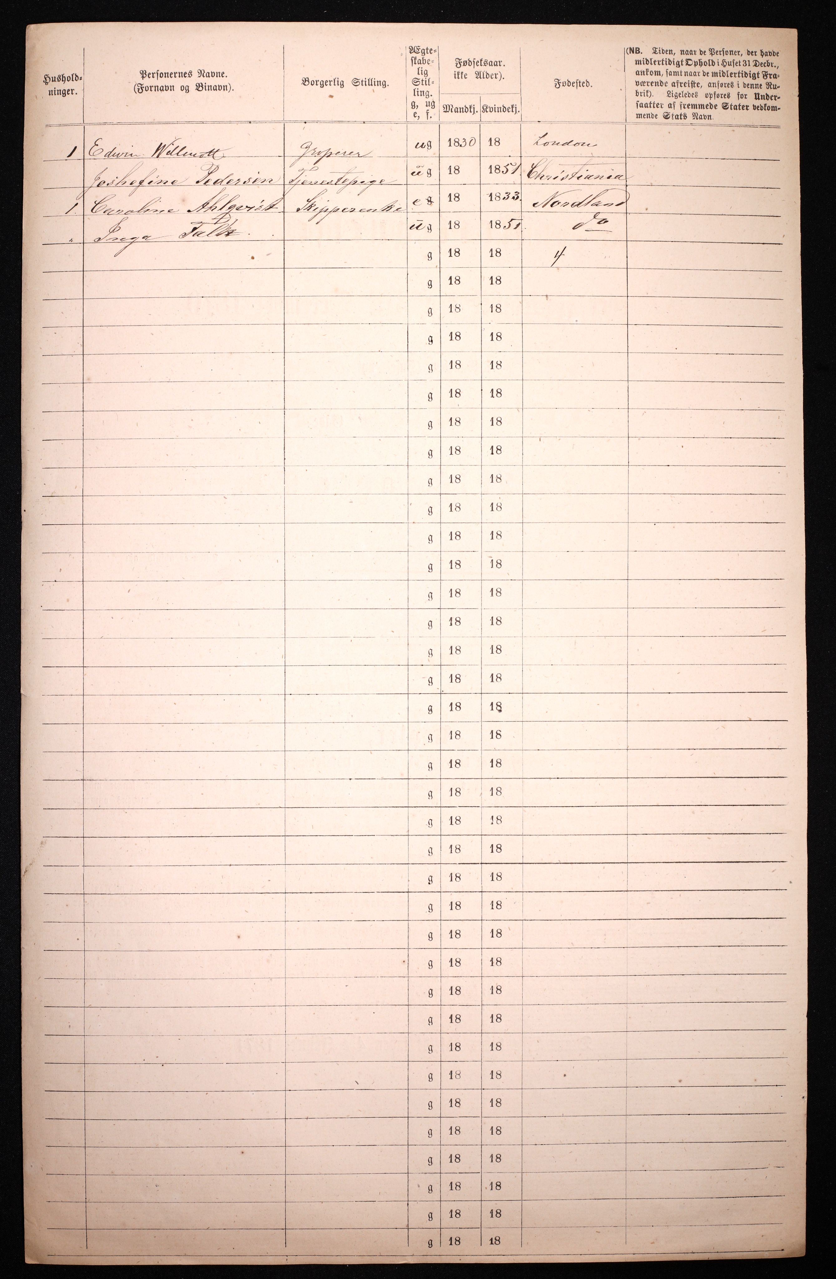 RA, 1870 census for 0301 Kristiania, 1870, p. 3123