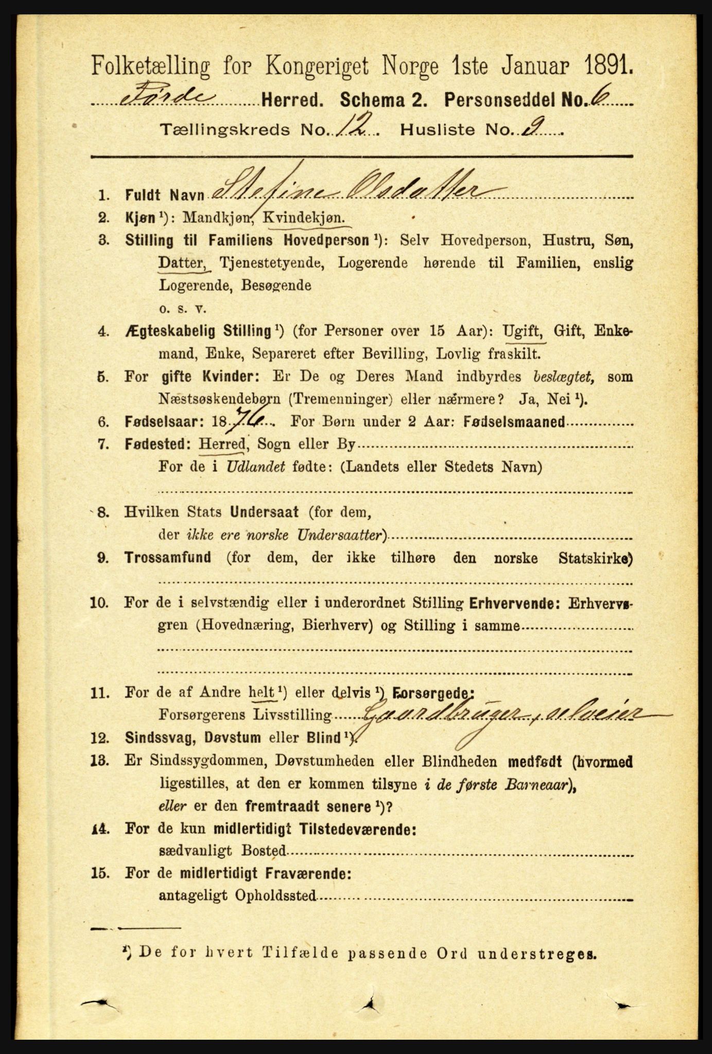 RA, 1891 census for 1432 Førde, 1891, p. 4337