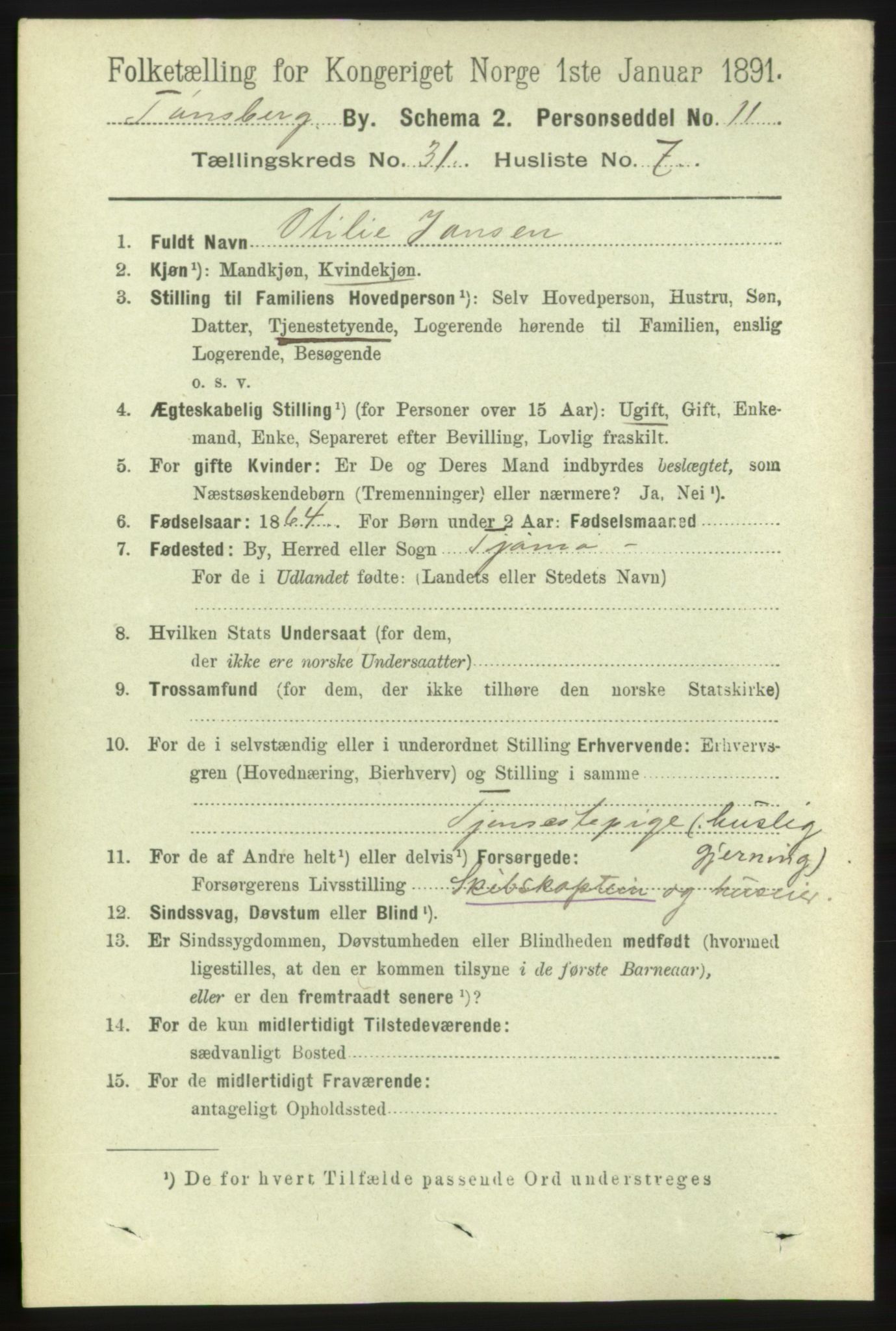 RA, 1891 census for 0705 Tønsberg, 1891, p. 7451