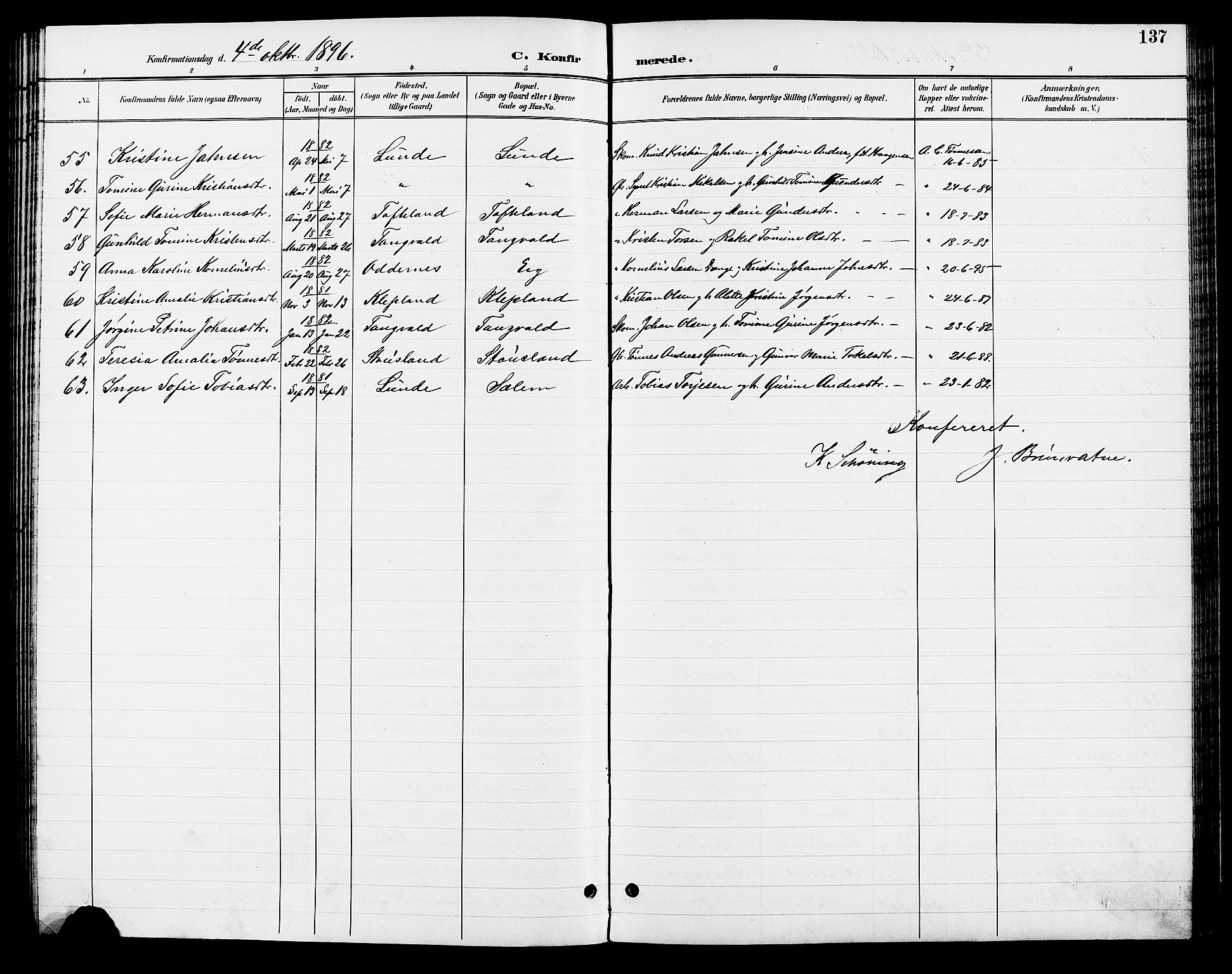 Søgne sokneprestkontor, AV/SAK-1111-0037/F/Fb/Fbb/L0006: Parish register (copy) no. B 6, 1892-1911, p. 137