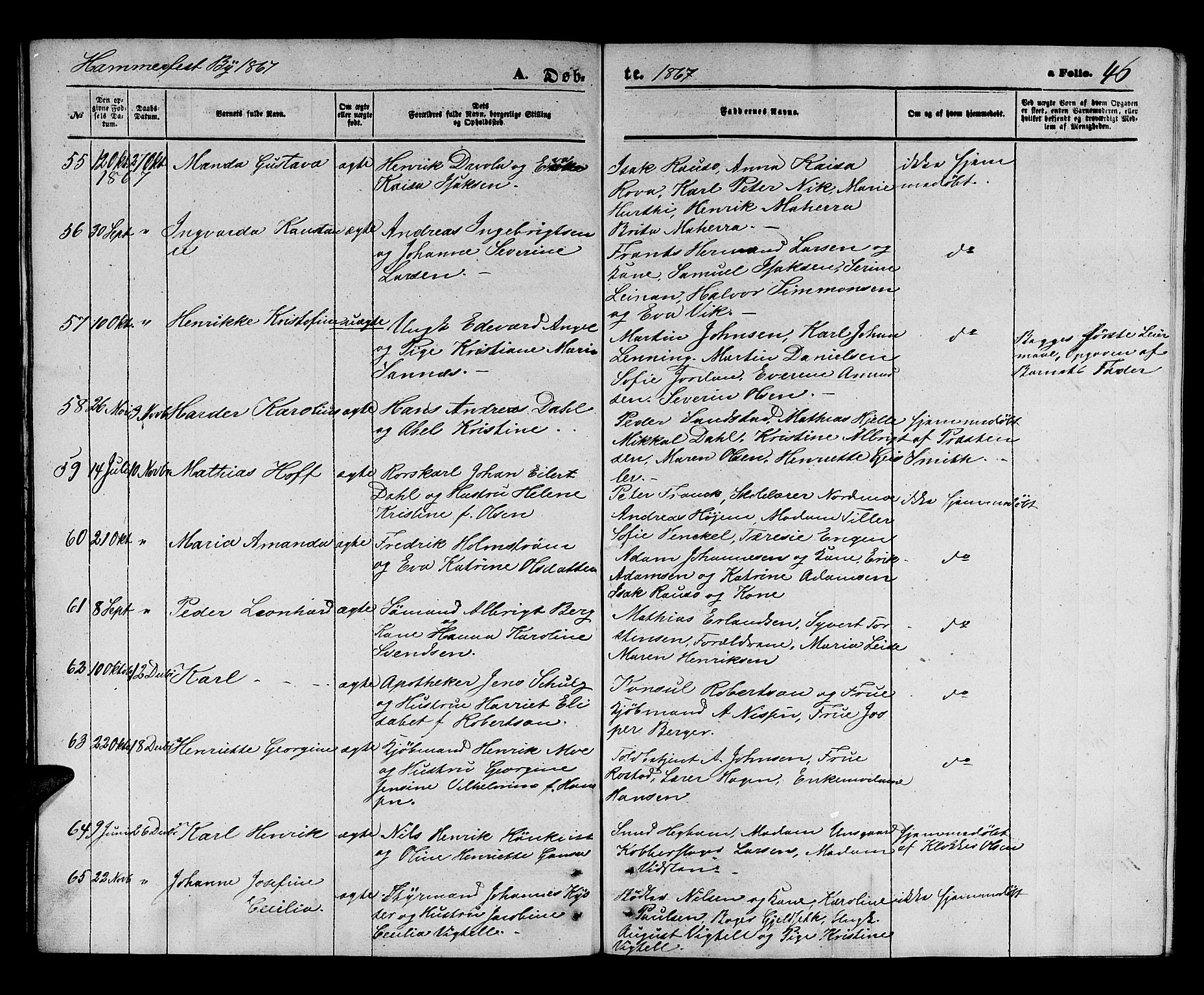 Hammerfest sokneprestkontor, AV/SATØ-S-1347/H/Hb/L0003.klokk: Parish register (copy) no. 3 /1, 1862-1868, p. 46