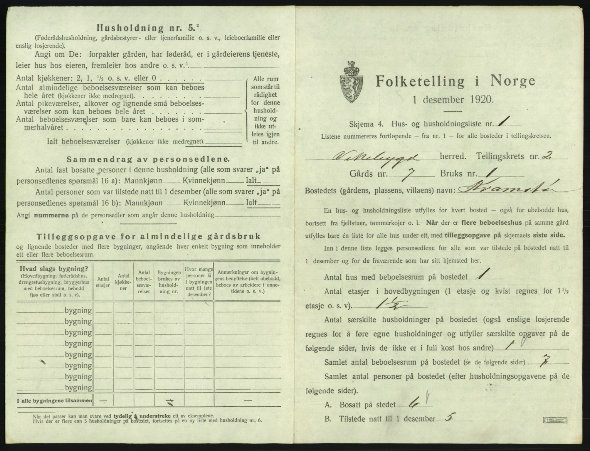 SAB, 1920 census for Vikebygd, 1920, p. 97