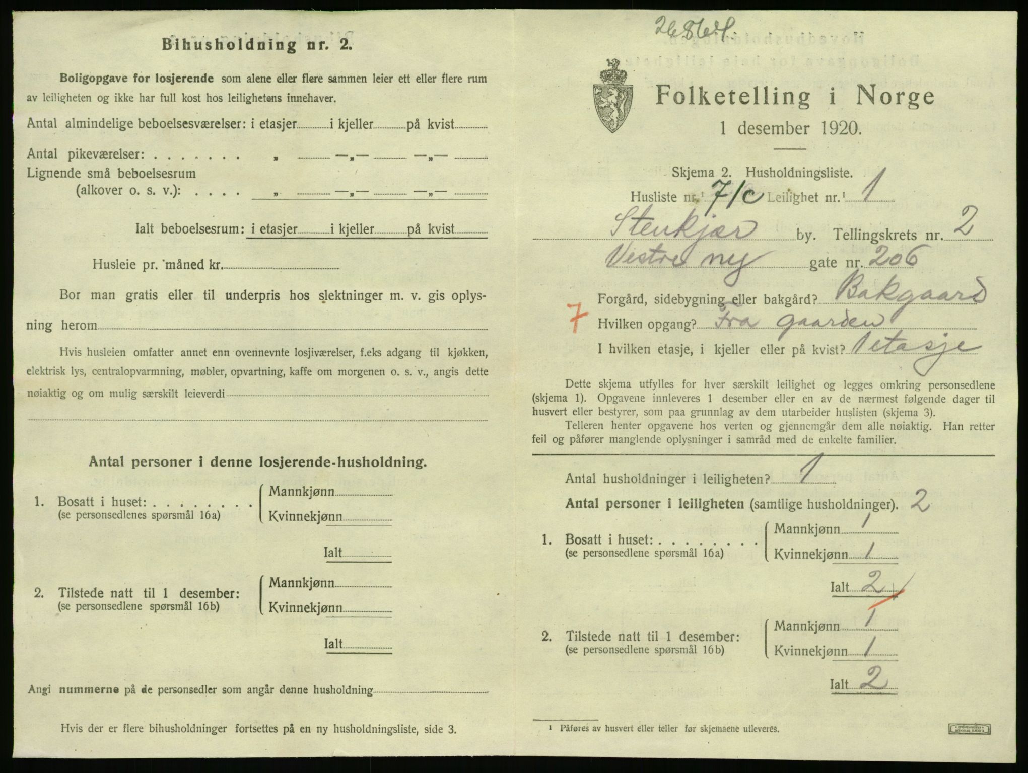 SAT, 1920 census for Steinkjer, 1920, p. 1828