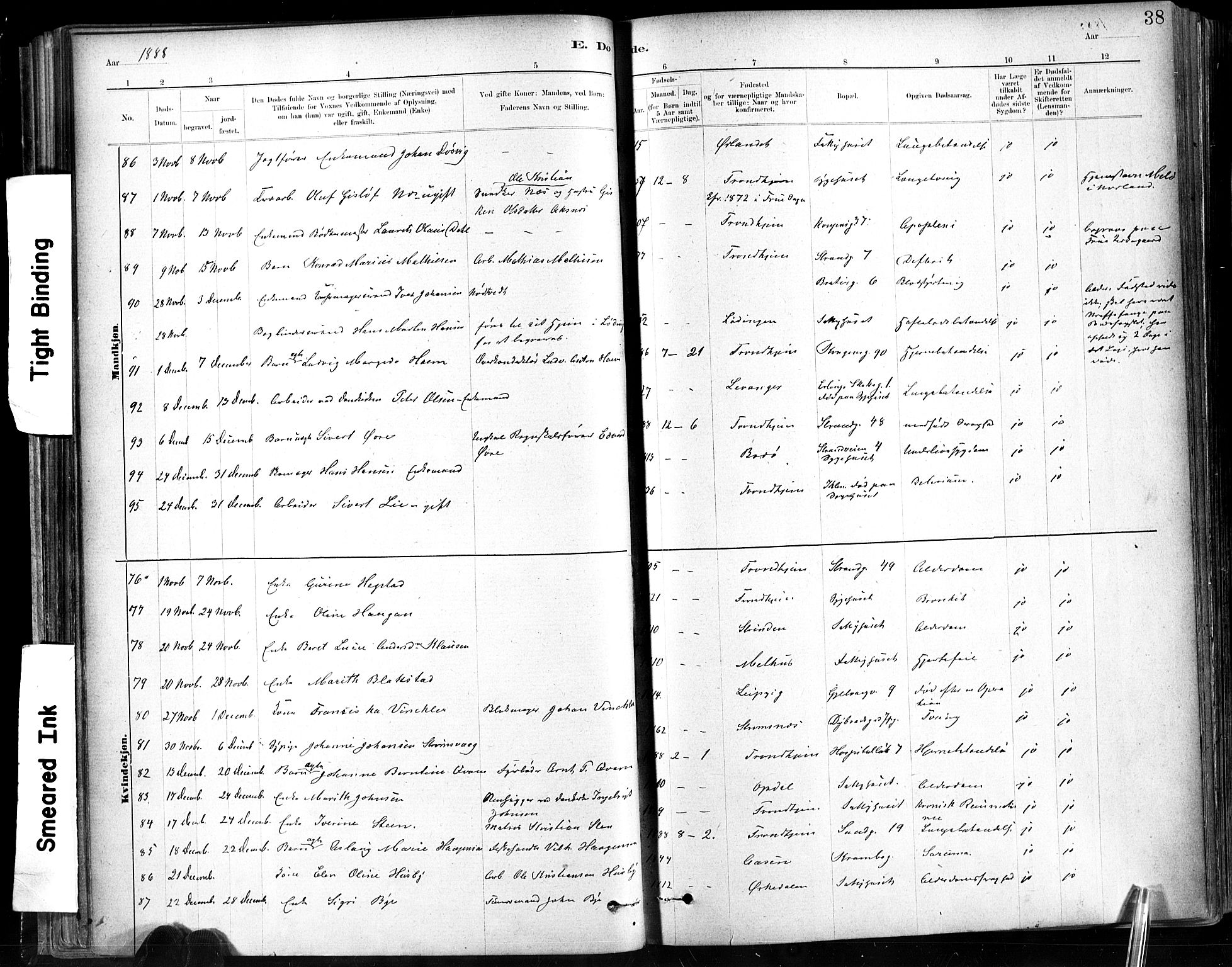 Ministerialprotokoller, klokkerbøker og fødselsregistre - Sør-Trøndelag, SAT/A-1456/602/L0120: Parish register (official) no. 602A18, 1880-1913, p. 38