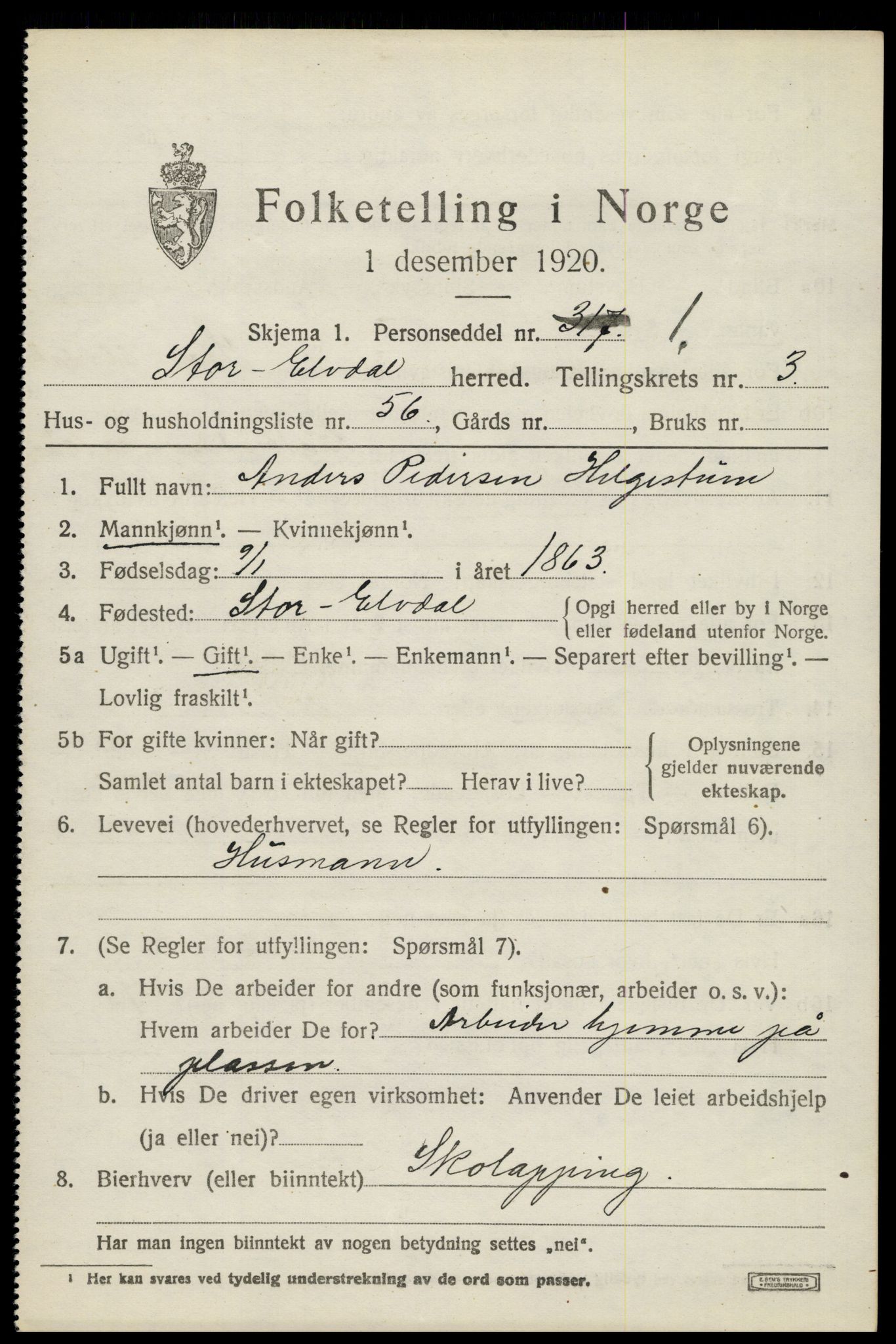 SAH, 1920 census for Stor-Elvdal, 1920, p. 3416