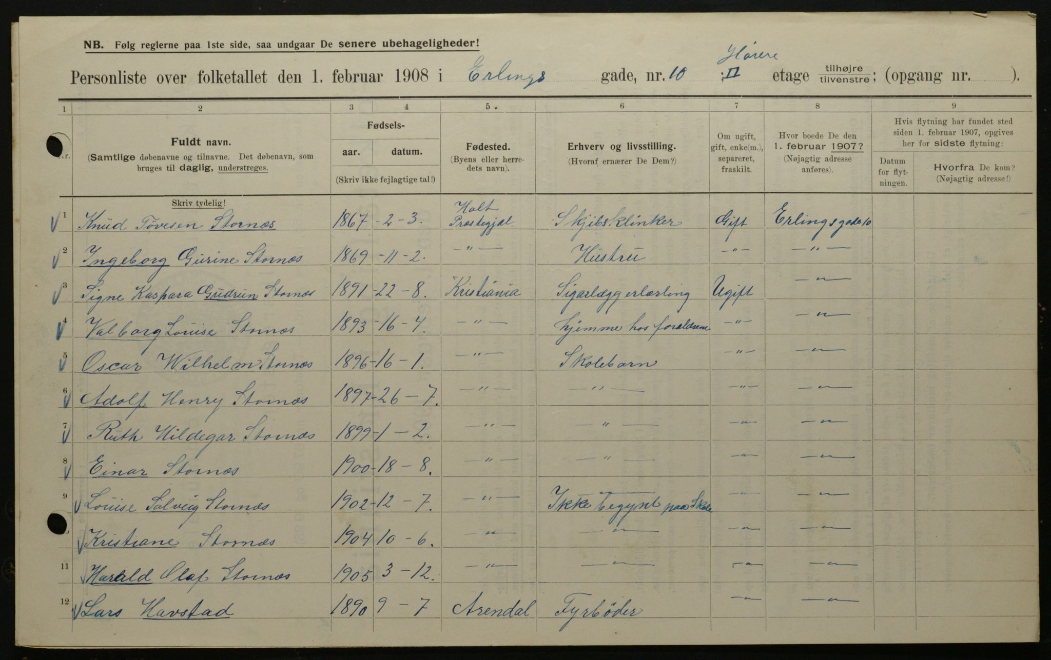 OBA, Municipal Census 1908 for Kristiania, 1908, p. 20050