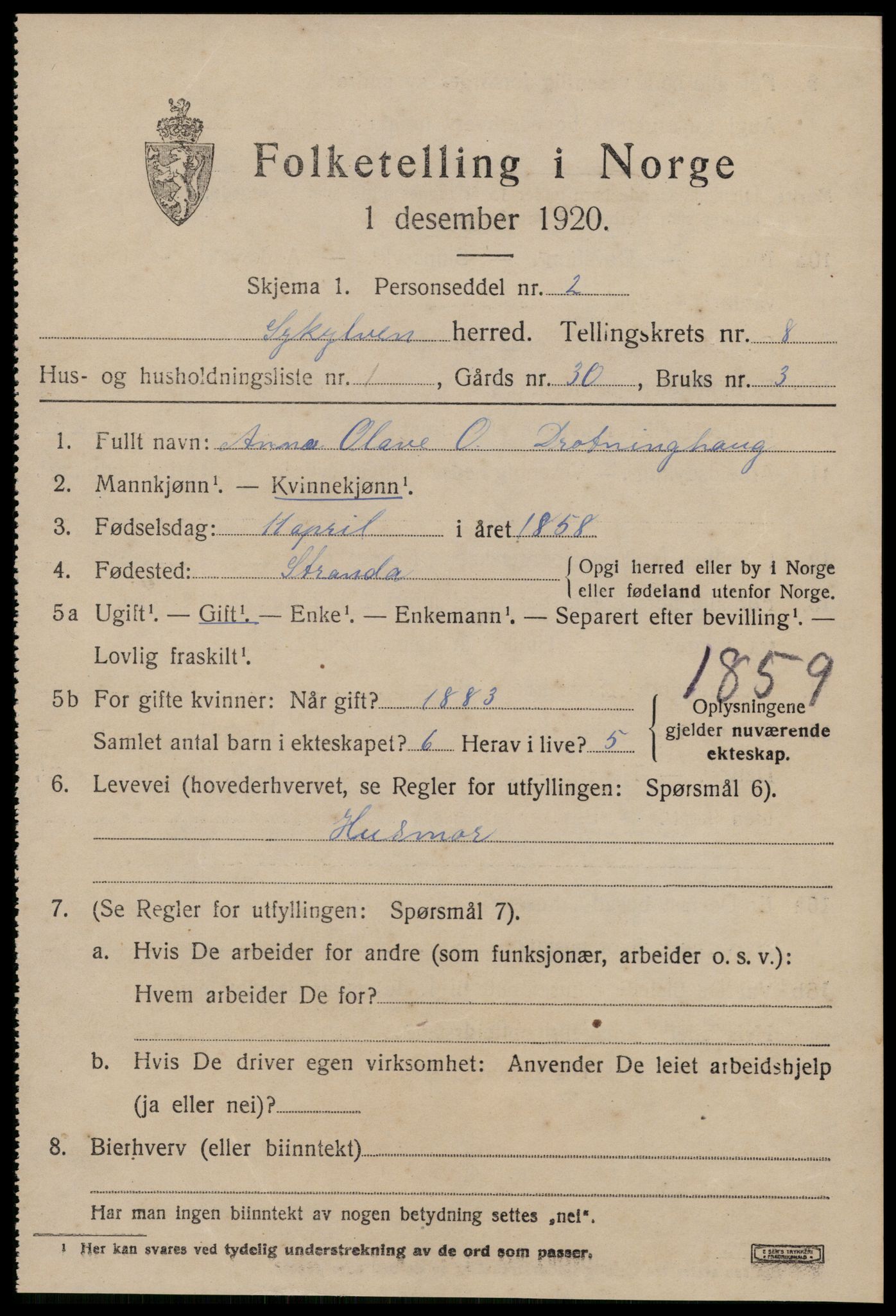 SAT, 1920 census for Sykkylven, 1920, p. 4237