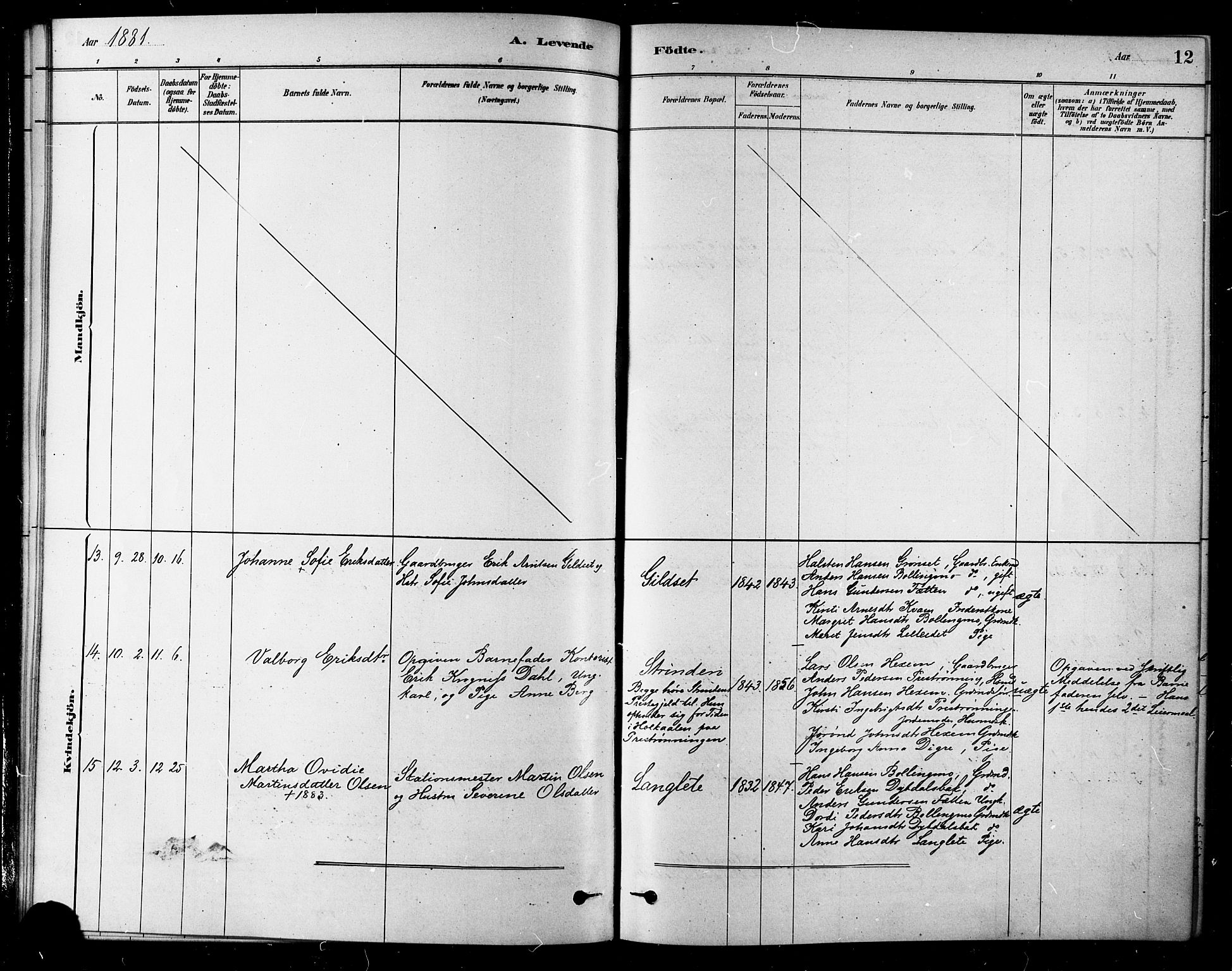 Ministerialprotokoller, klokkerbøker og fødselsregistre - Sør-Trøndelag, SAT/A-1456/685/L0972: Parish register (official) no. 685A09, 1879-1890, p. 12