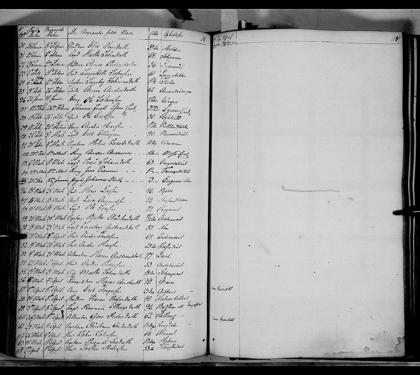 Gran prestekontor, SAH/PREST-112/H/Ha/Haa/L0011: Parish register (official) no. 11, 1842-1856, p. 1068-1069