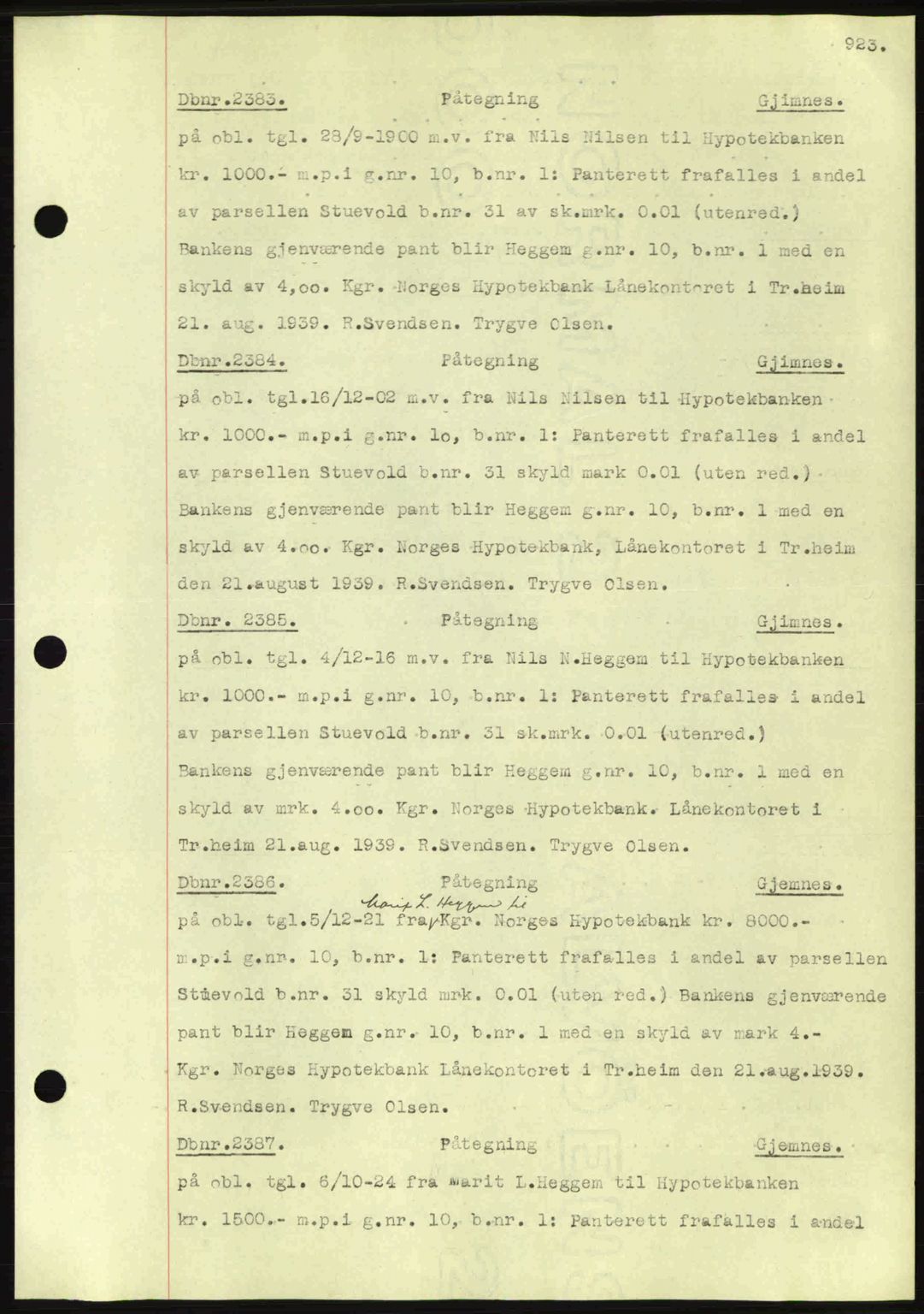 Nordmøre sorenskriveri, AV/SAT-A-4132/1/2/2Ca: Mortgage book no. C80, 1936-1939, Diary no: : 2383/1939