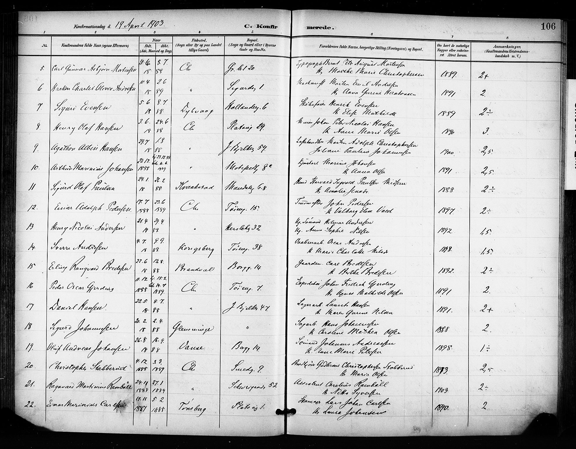 Grønland prestekontor Kirkebøker, AV/SAO-A-10848/F/Fa/L0015: Parish register (official) no. 15, 1899-1919, p. 106