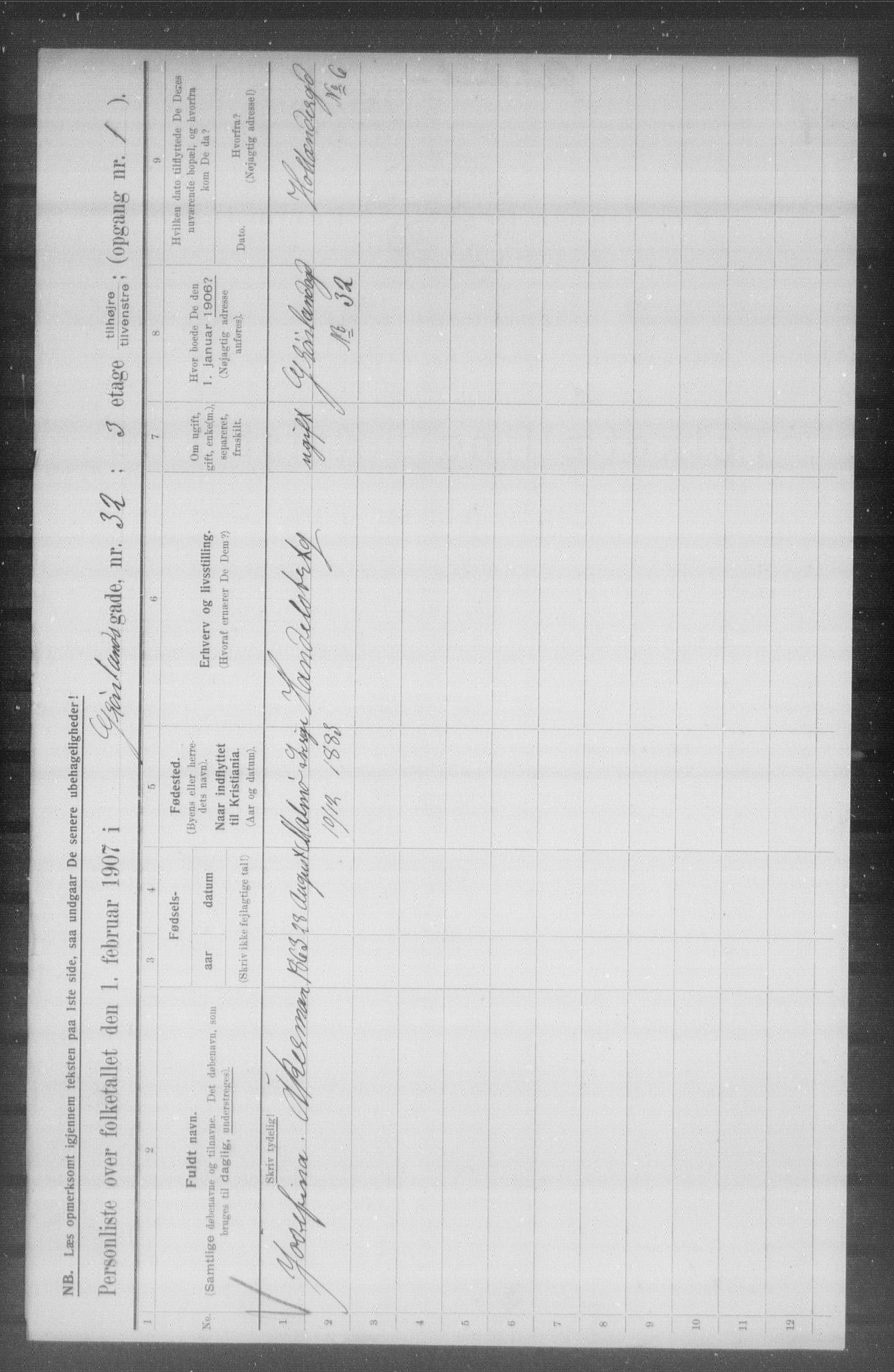 OBA, Municipal Census 1907 for Kristiania, 1907, p. 16045