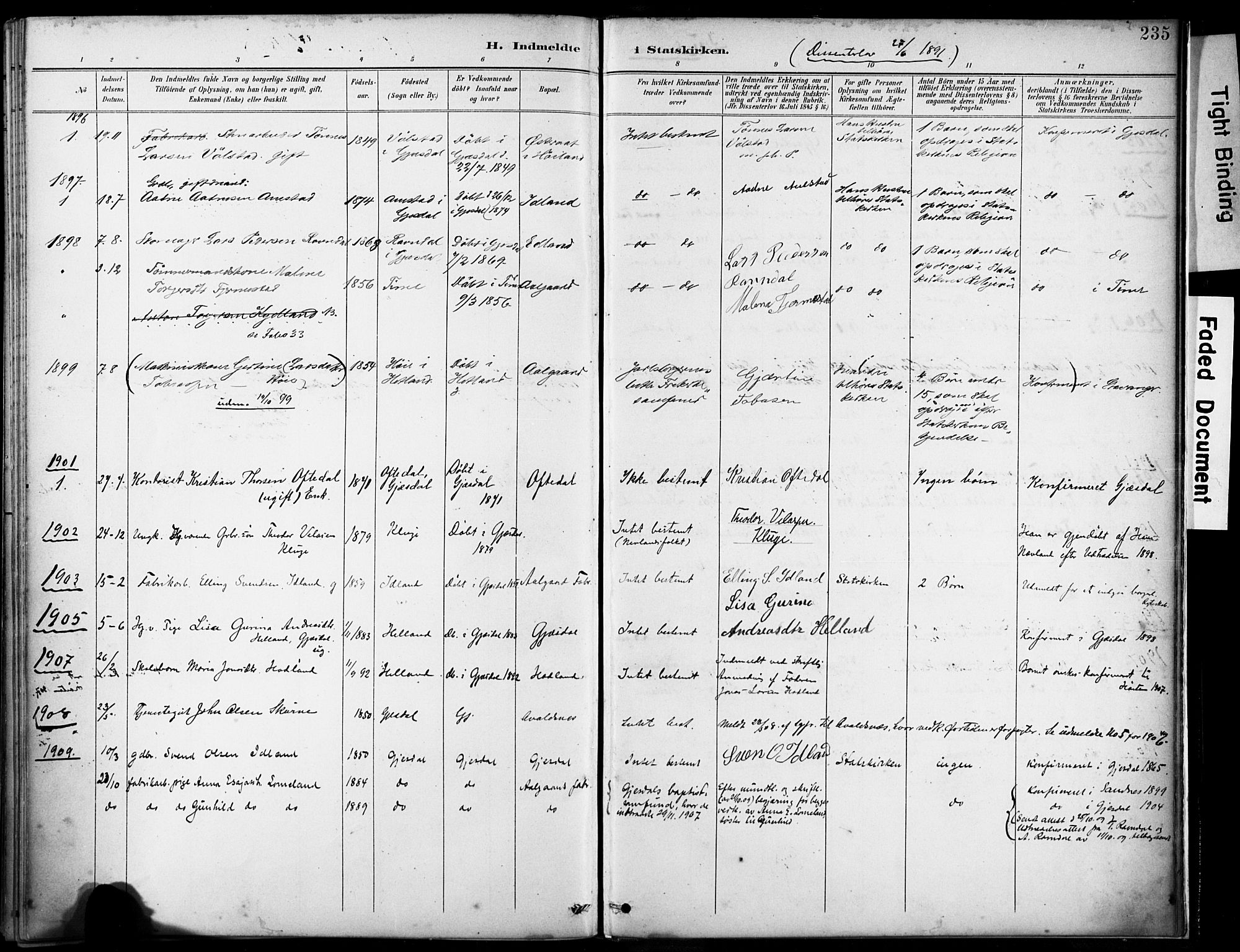 Lye sokneprestkontor, AV/SAST-A-101794/001/30BA/L0012: Parish register (official) no. A 11, 1896-1909, p. 235