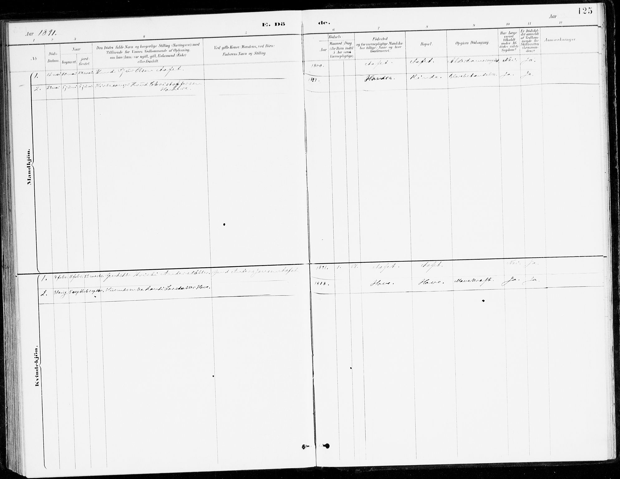 Leikanger sokneprestembete, AV/SAB-A-81001/H/Haa/Haad/L0001: Parish register (official) no. D 1, 1887-1922, p. 125