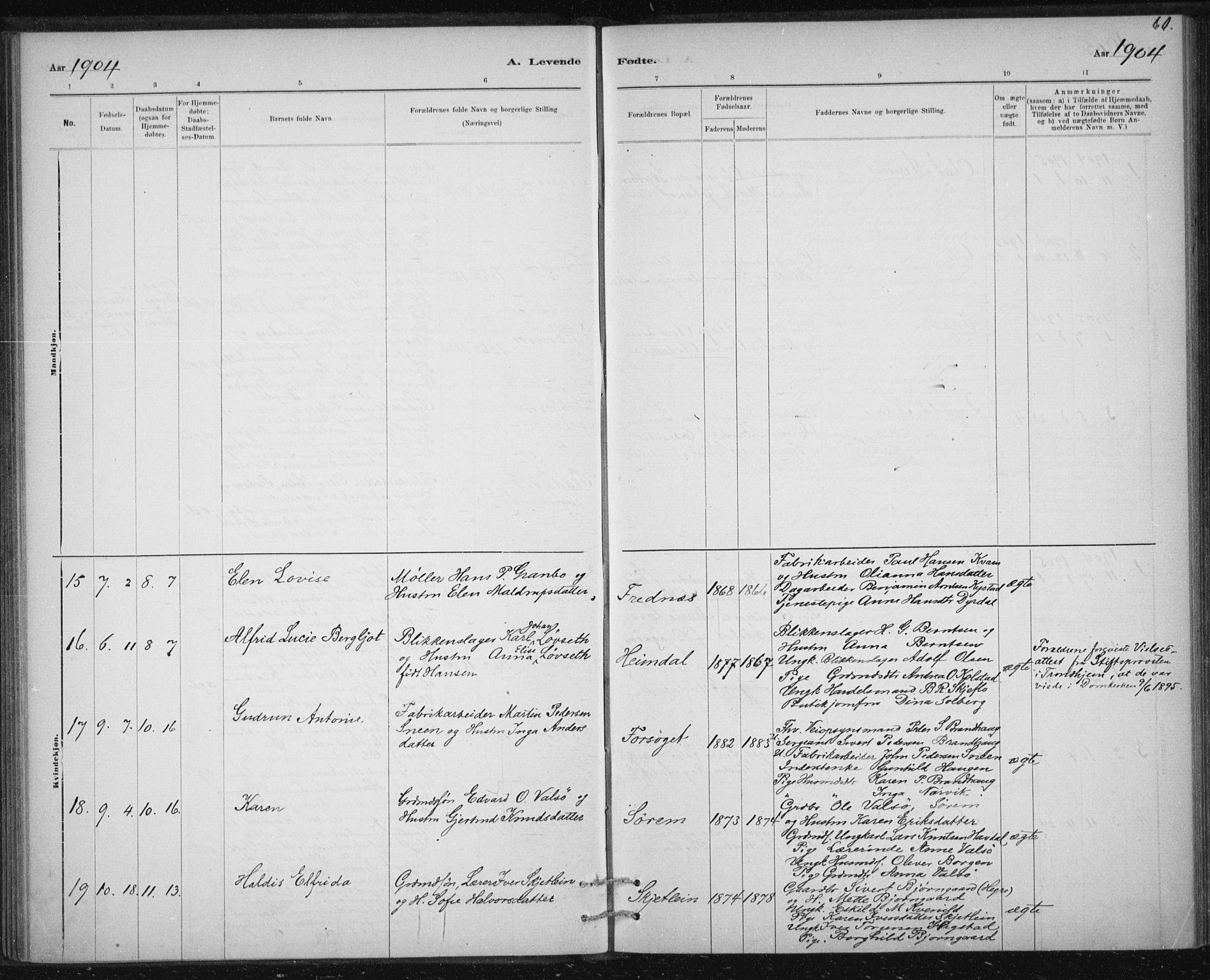 Ministerialprotokoller, klokkerbøker og fødselsregistre - Sør-Trøndelag, SAT/A-1456/613/L0392: Parish register (official) no. 613A01, 1887-1906, p. 60