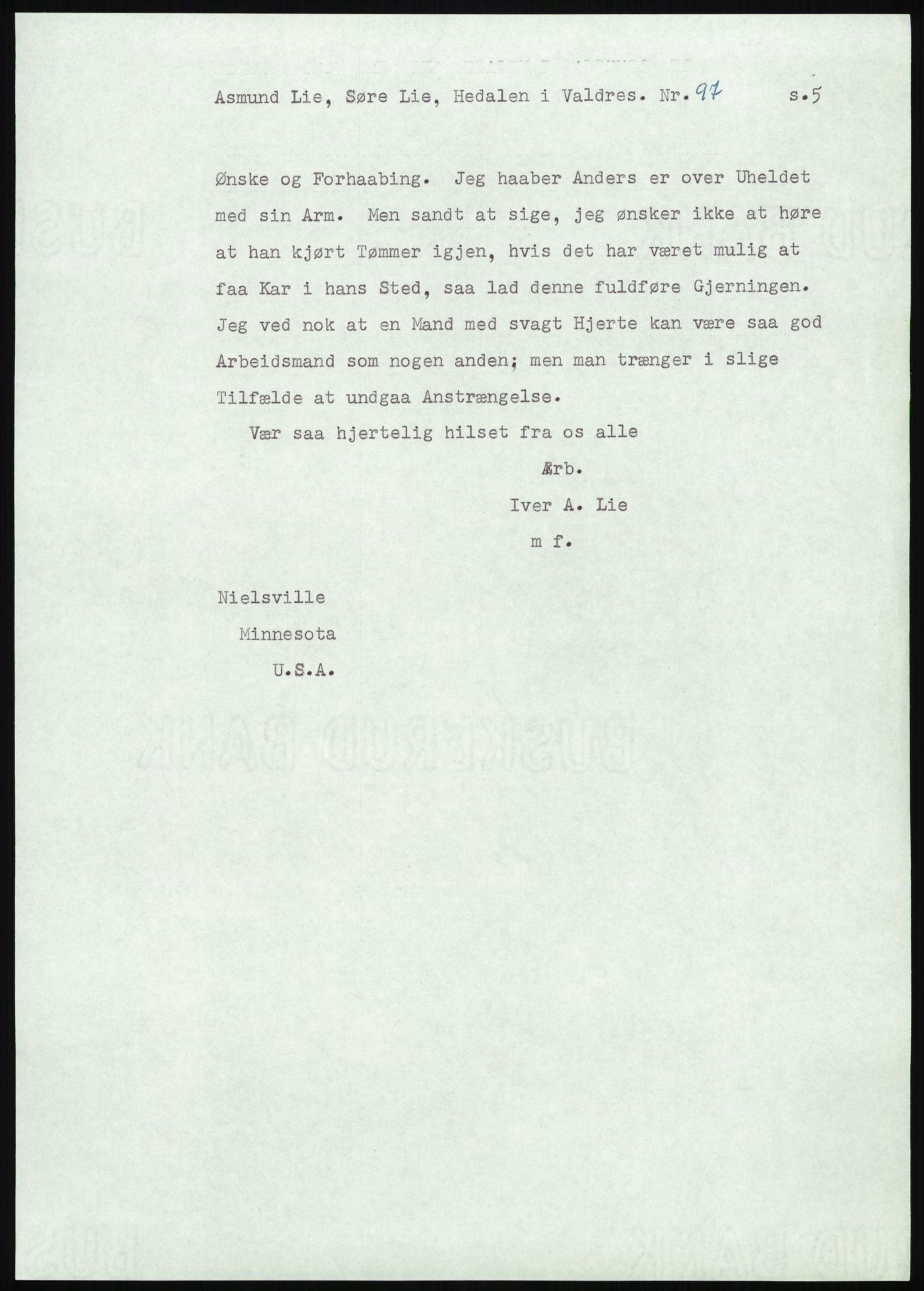 Samlinger til kildeutgivelse, Amerikabrevene, AV/RA-EA-4057/F/L0013: Innlån fra Oppland: Lie (brevnr 79-115) - Nordrum, 1838-1914, p. 259