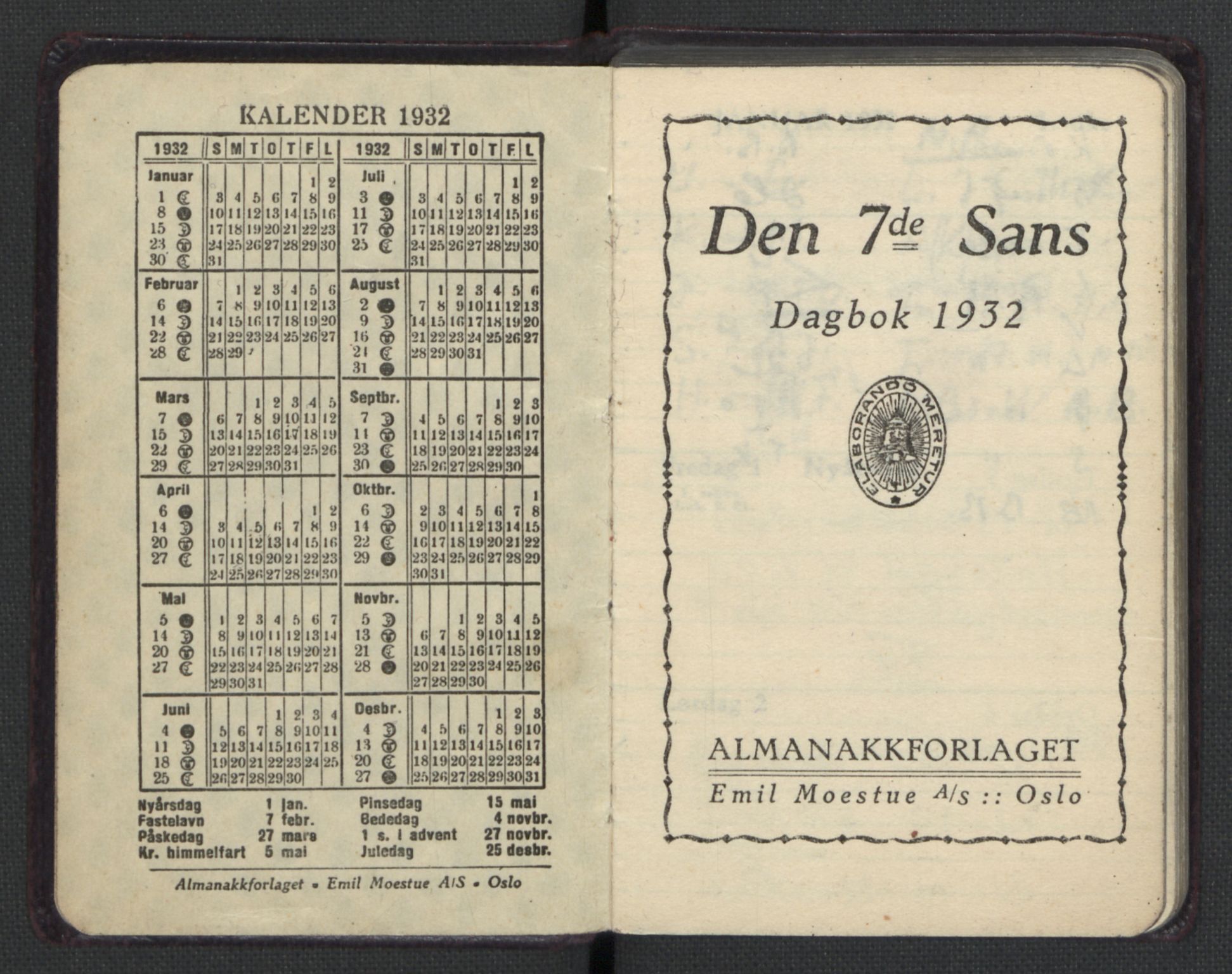 Quisling, Vidkun, AV/RA-PA-0750/H/L0001: 7. sanser (lommealmanakker) med Quislings egenhendige innførsler - 22 stk. i skinnmappe, 1922-1944, p. 688