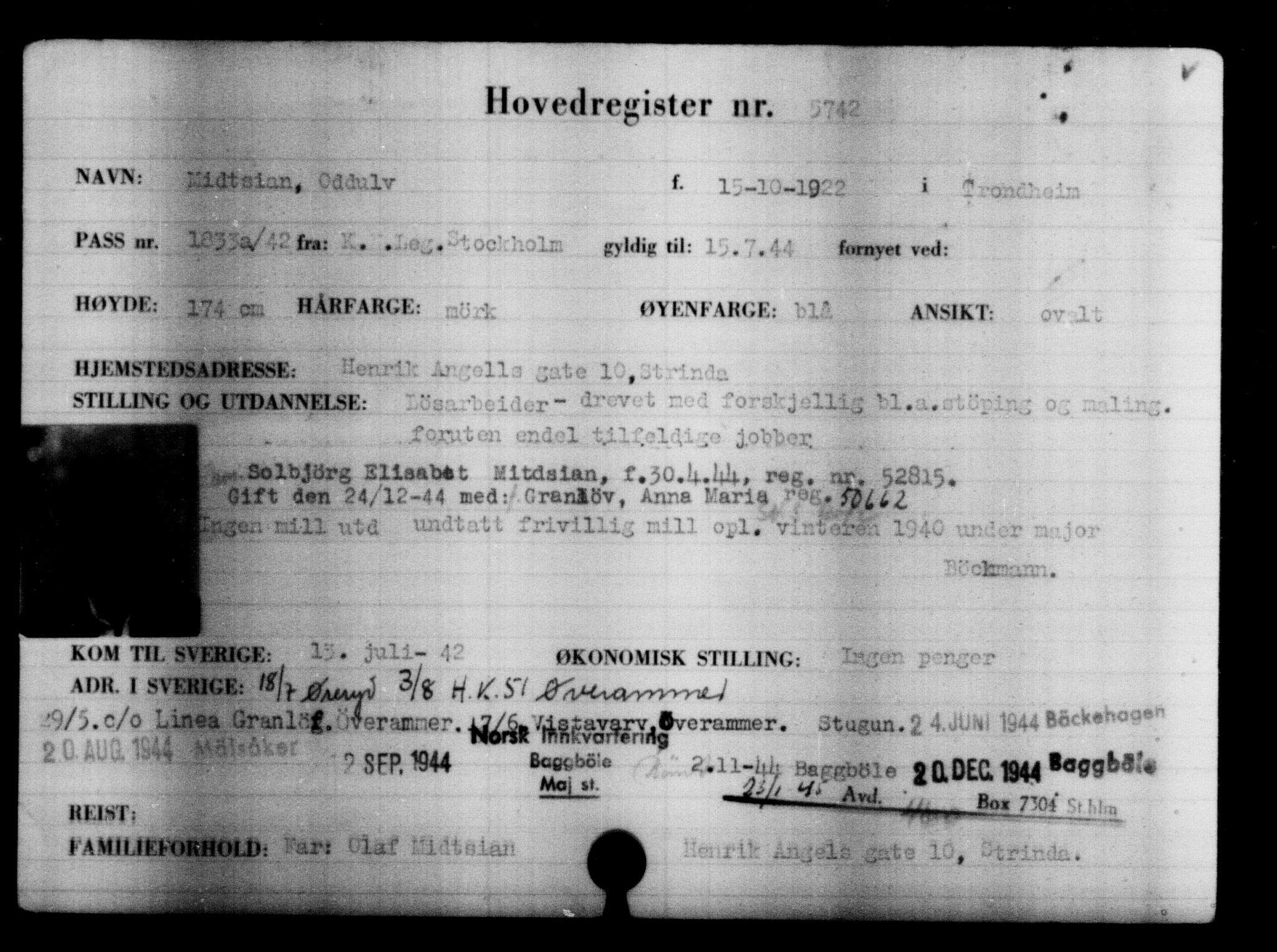 Utenriksstasjonene, Legasjonen i Stockholm, Flyktningkontoret, AV/RA-S-6753/V/Va/L0004: Kjesäterkartoteket, flyktninger med registreringsnr. 3496-6610, 1940-1945, p. 2605