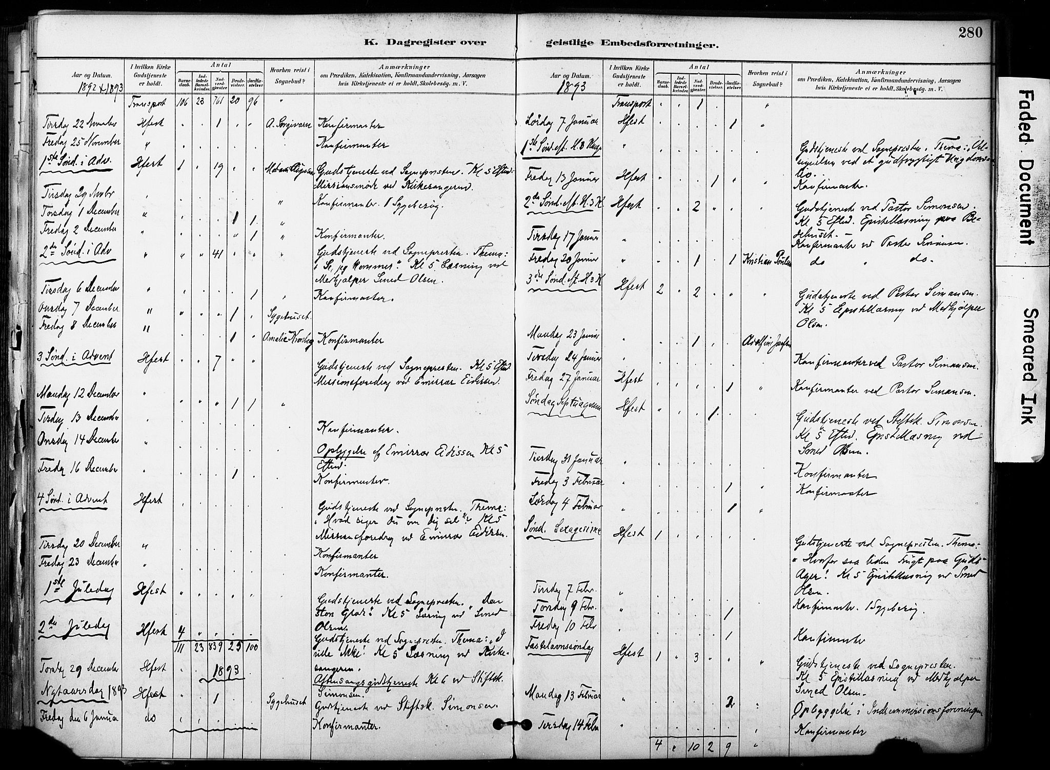 Hammerfest sokneprestkontor, SATØ/S-1347/H/Ha/L0009.kirke: Parish register (official) no. 9, 1889-1897, p. 280