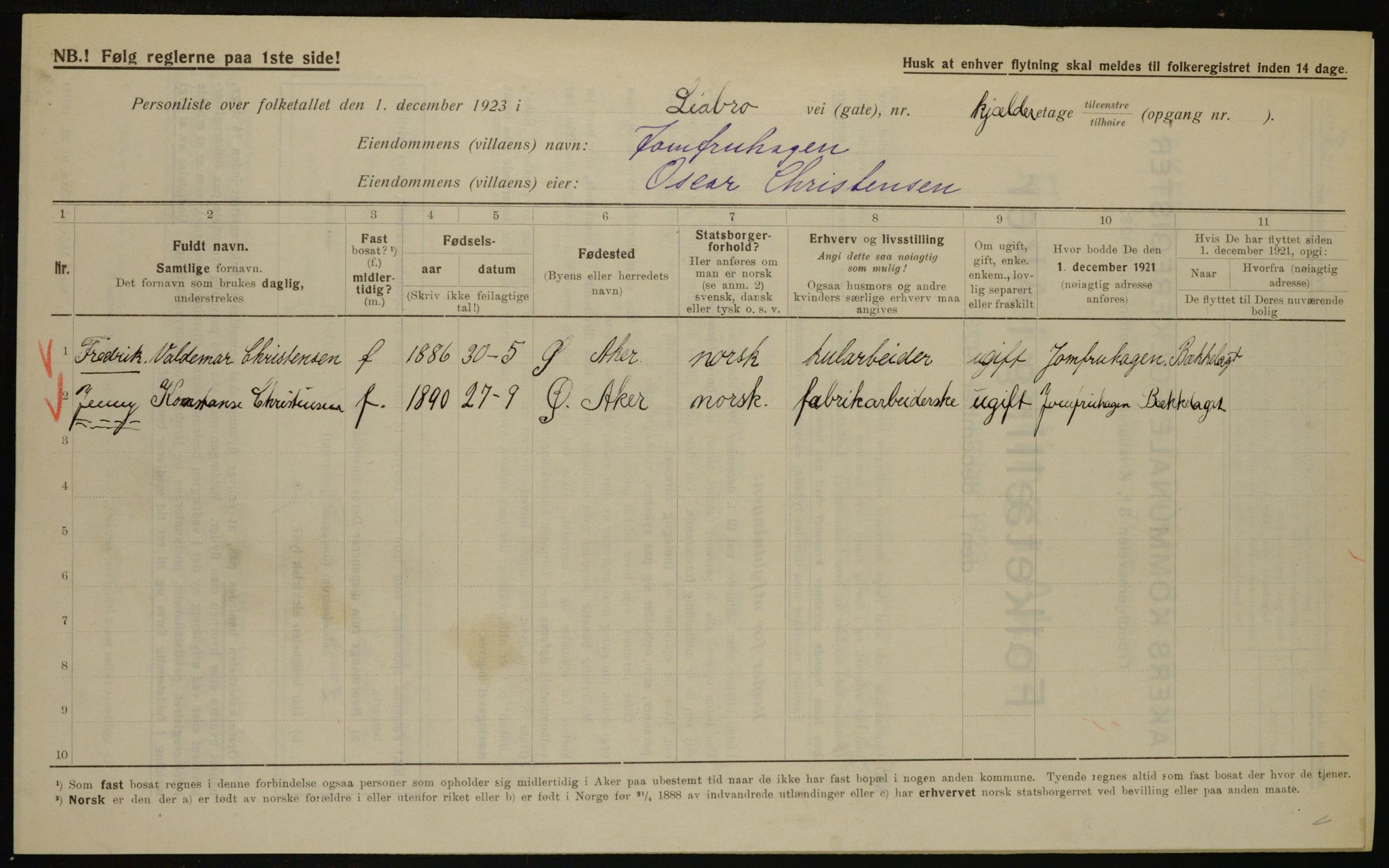 , Municipal Census 1923 for Aker, 1923, p. 41267