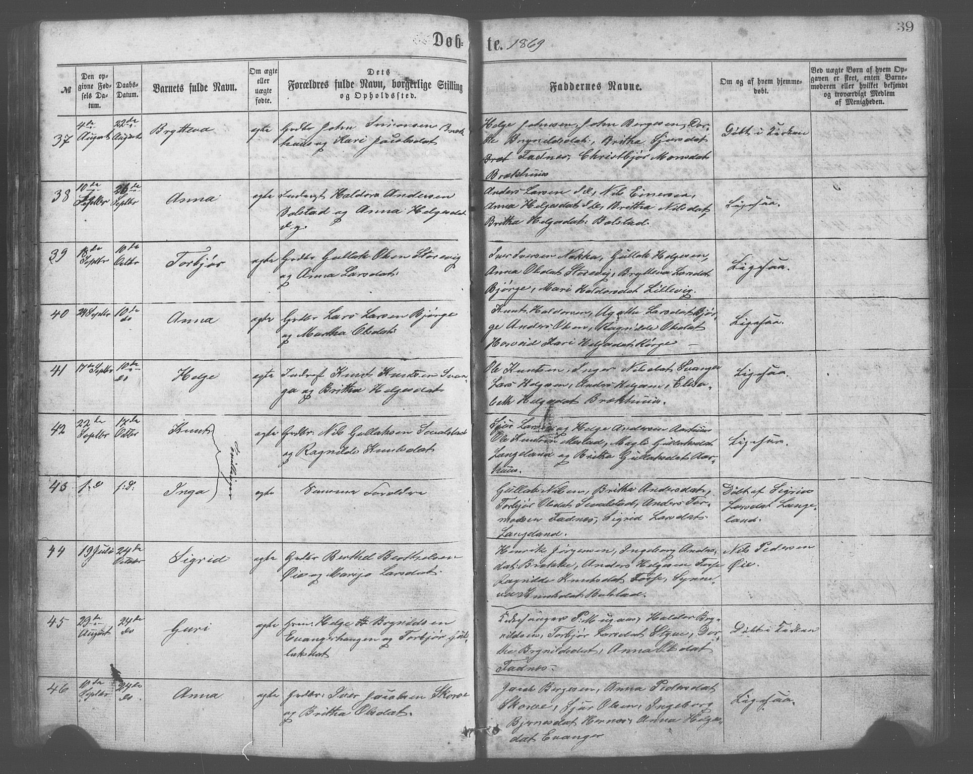 Evanger sokneprestembete, SAB/A-99924: Parish register (copy) no. A 2, 1863-1879, p. 39