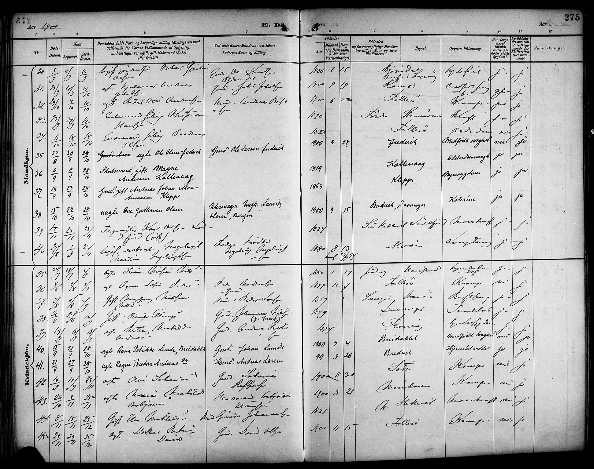 Askøy Sokneprestembete, AV/SAB-A-74101/H/Ha/Haa/Haab/L0002: Parish register (official) no. B 2, 1889-1902, p. 275