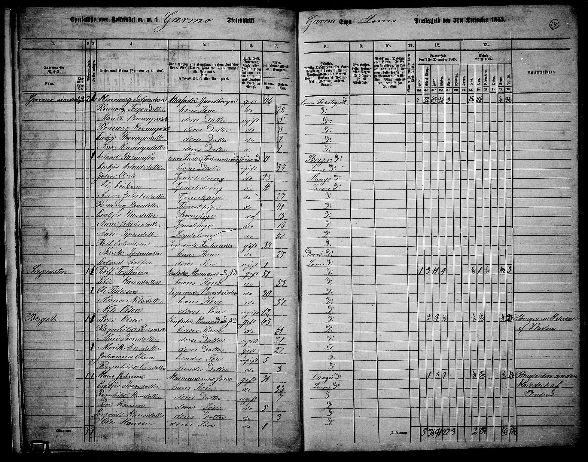 RA, 1865 census for Lom, 1865, p. 12