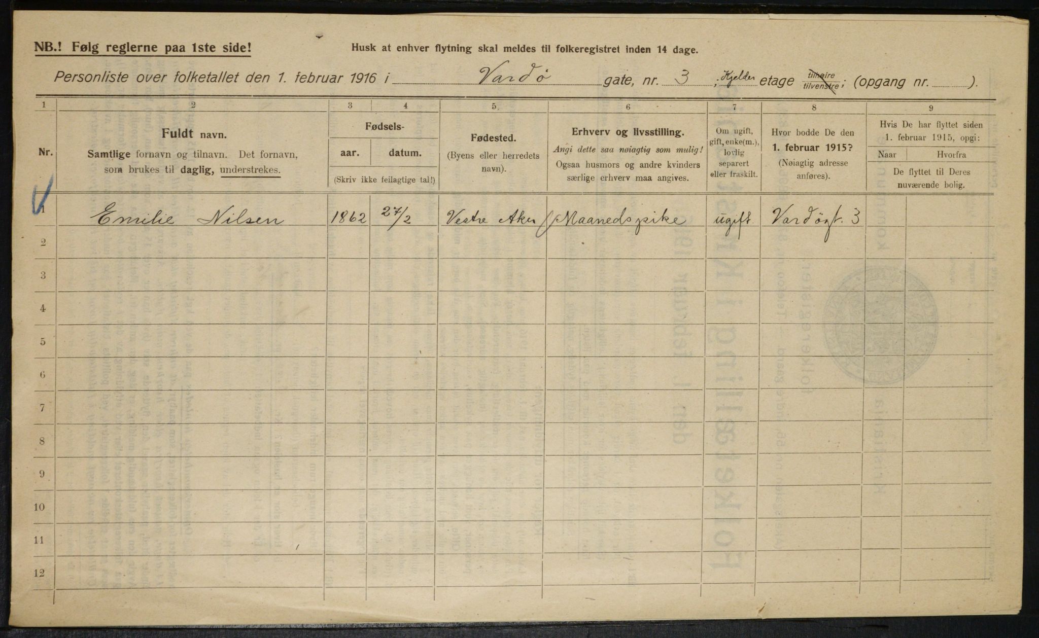 OBA, Municipal Census 1916 for Kristiania, 1916, p. 125644