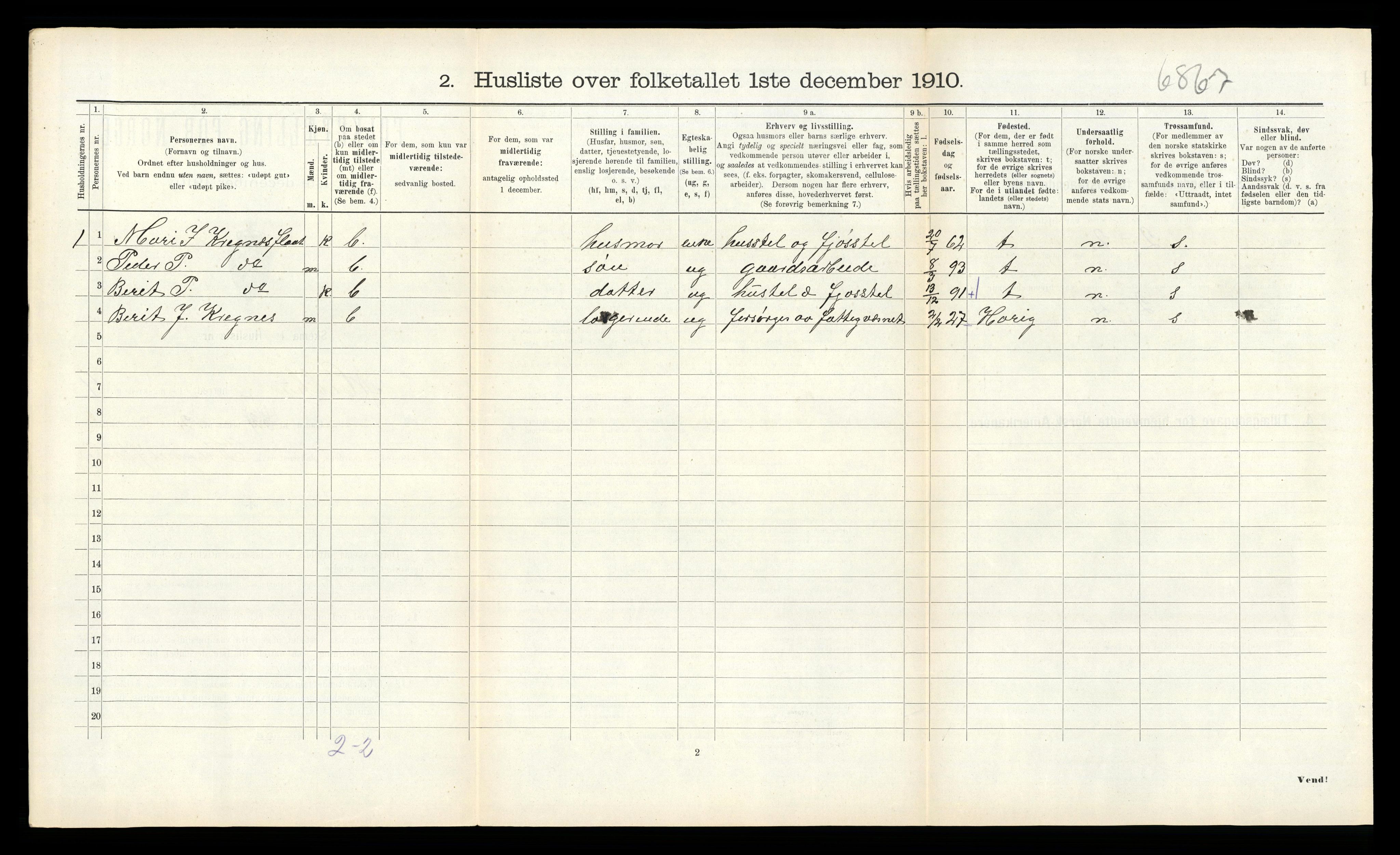 RA, 1910 census for Melhus, 1910, p. 509