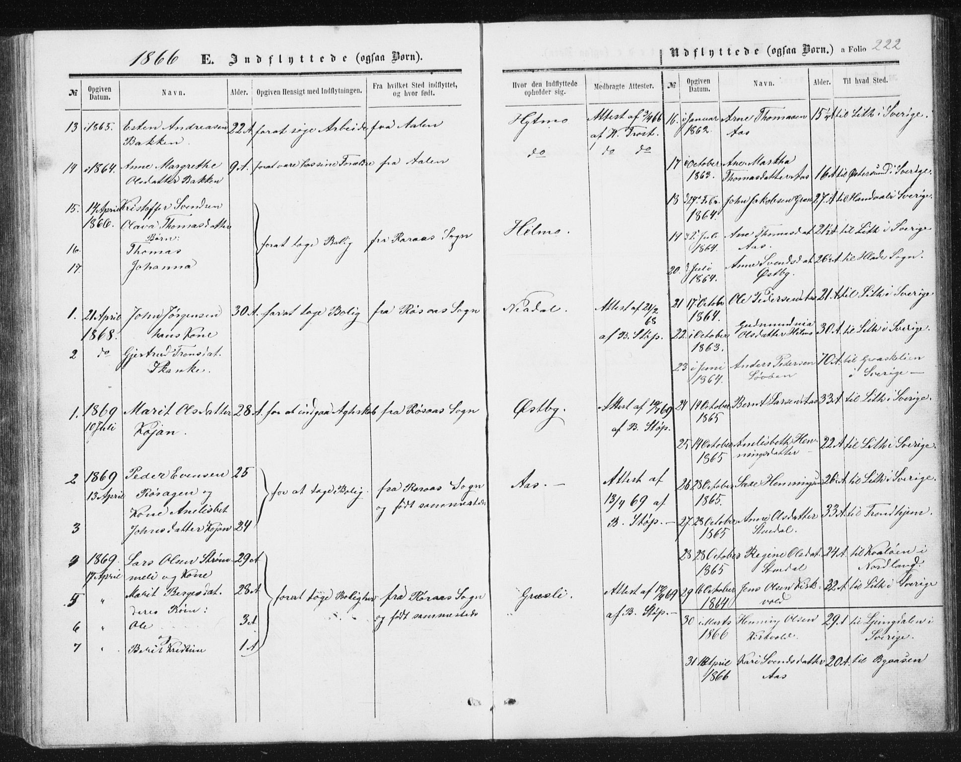 Ministerialprotokoller, klokkerbøker og fødselsregistre - Sør-Trøndelag, AV/SAT-A-1456/698/L1166: Parish register (copy) no. 698C03, 1861-1887, p. 222