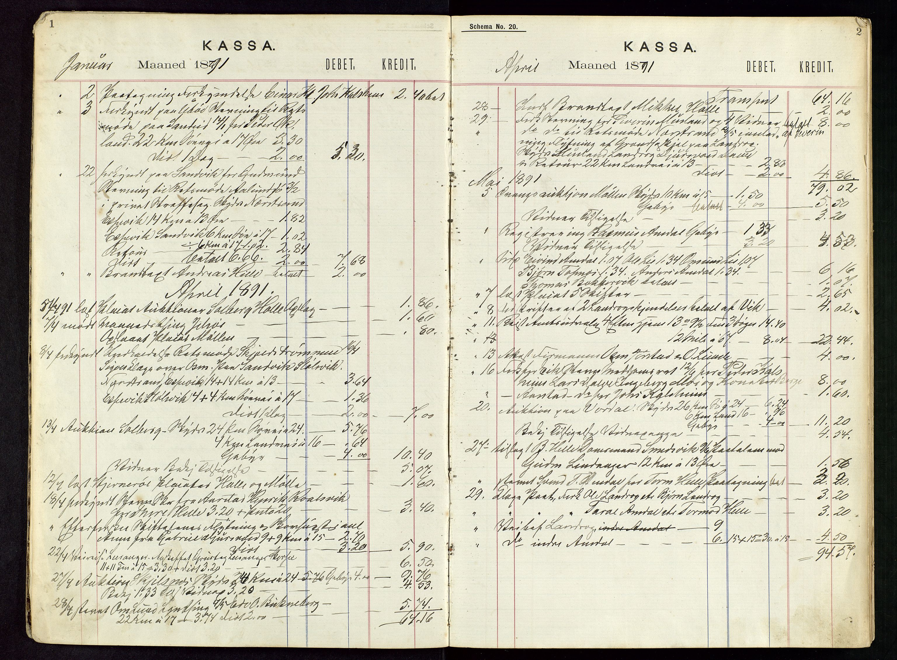 Nedstrand lensmannskontor, AV/SAST-A-100236/Rf/L0001: Skyss- og kostgodtgjørelse reiser, 1891-1898, p. 1-2