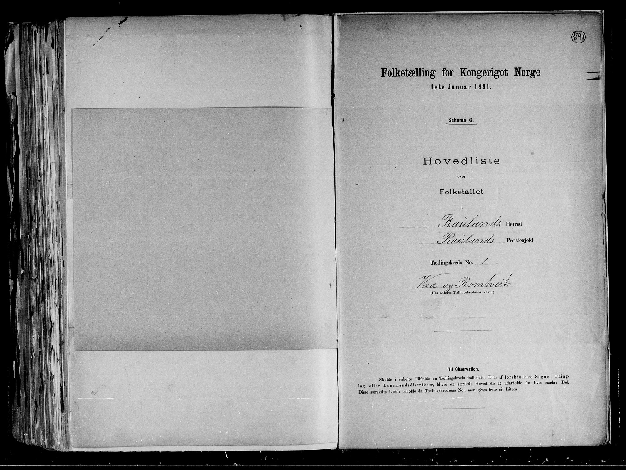 RA, 1891 census for 0835 Rauland, 1891, p. 5