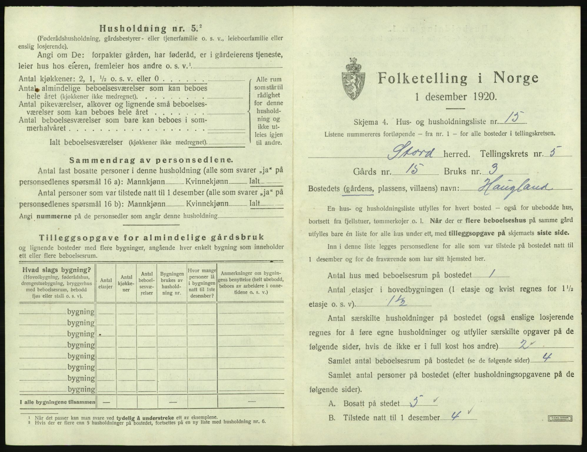 SAB, 1920 census for Stord, 1920, p. 205