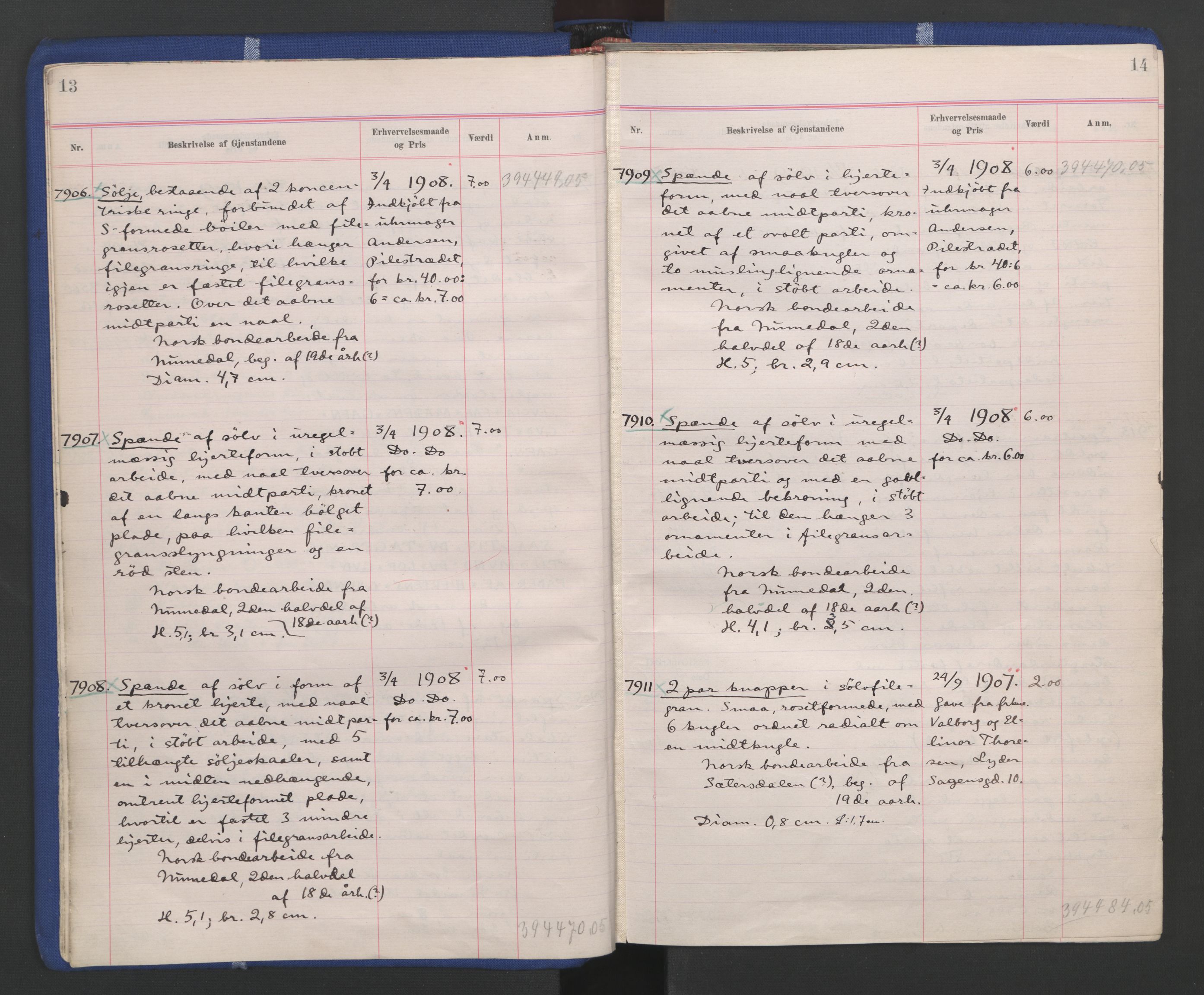 Kunstindustrimuseet i Oslo, NMFK/KIM-1001/A/Ae/L0007: Protokoll 7881-8660. Kunstindustrimuseets samlinger, 1909-1912, p. 10