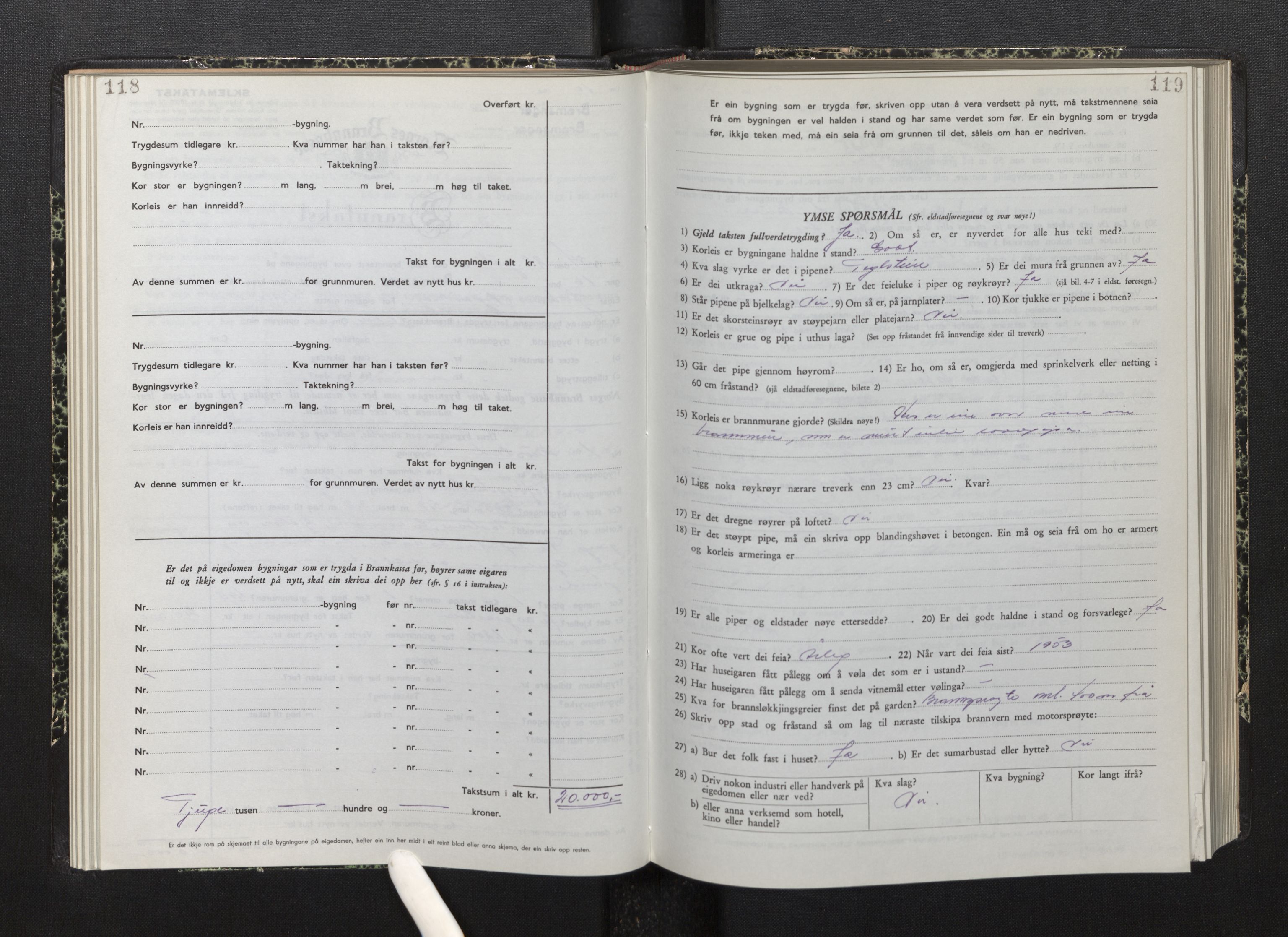 Lensmannen i Bremanger, AV/SAB-A-26701/0012/L0010: Branntakstprotokoll, skjematakst, 1950-1955, p. 118-119