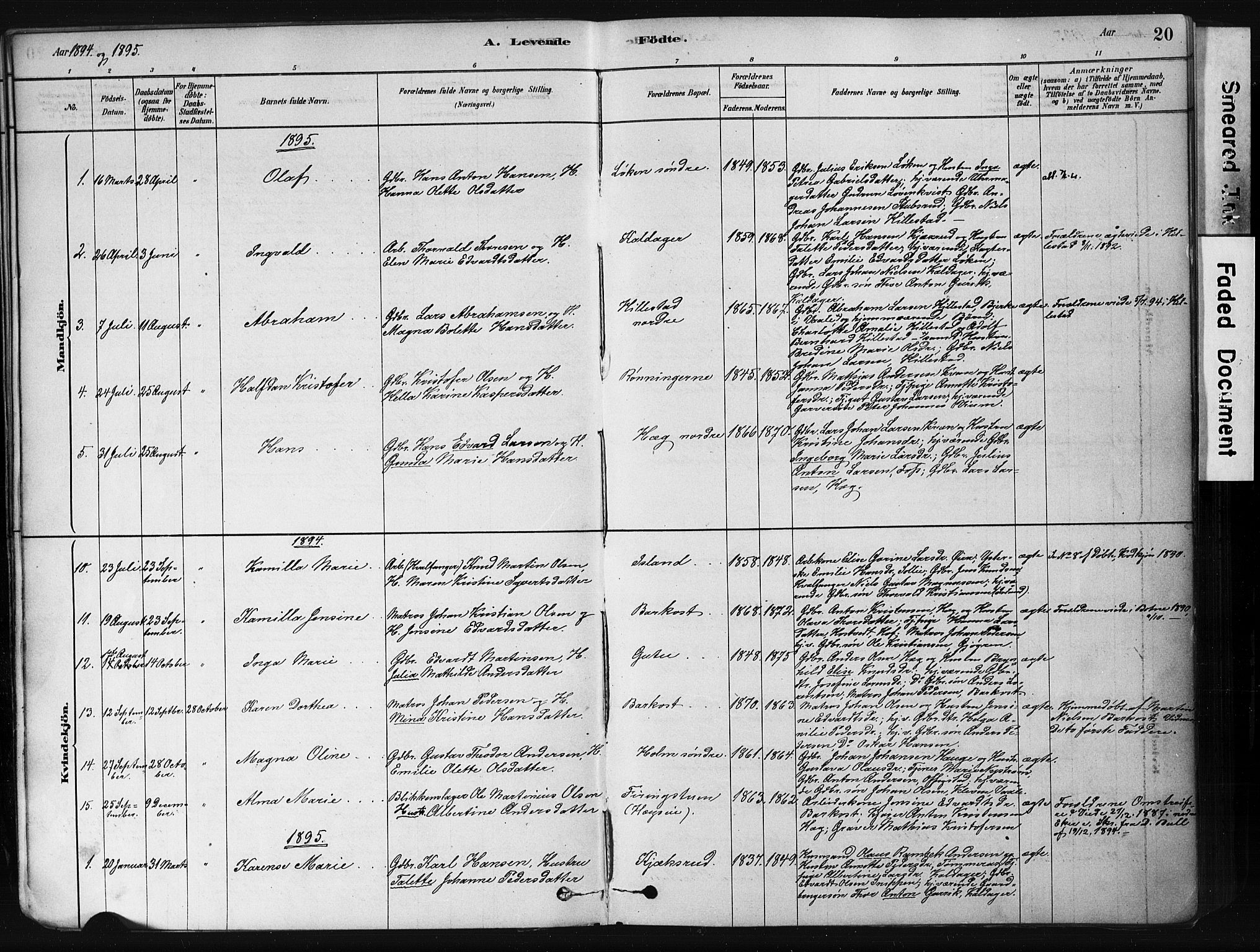 Botne kirkebøker, SAKO/A-340/F/Fb/L0001: Parish register (official) no. II 1, 1878-1902, p. 20