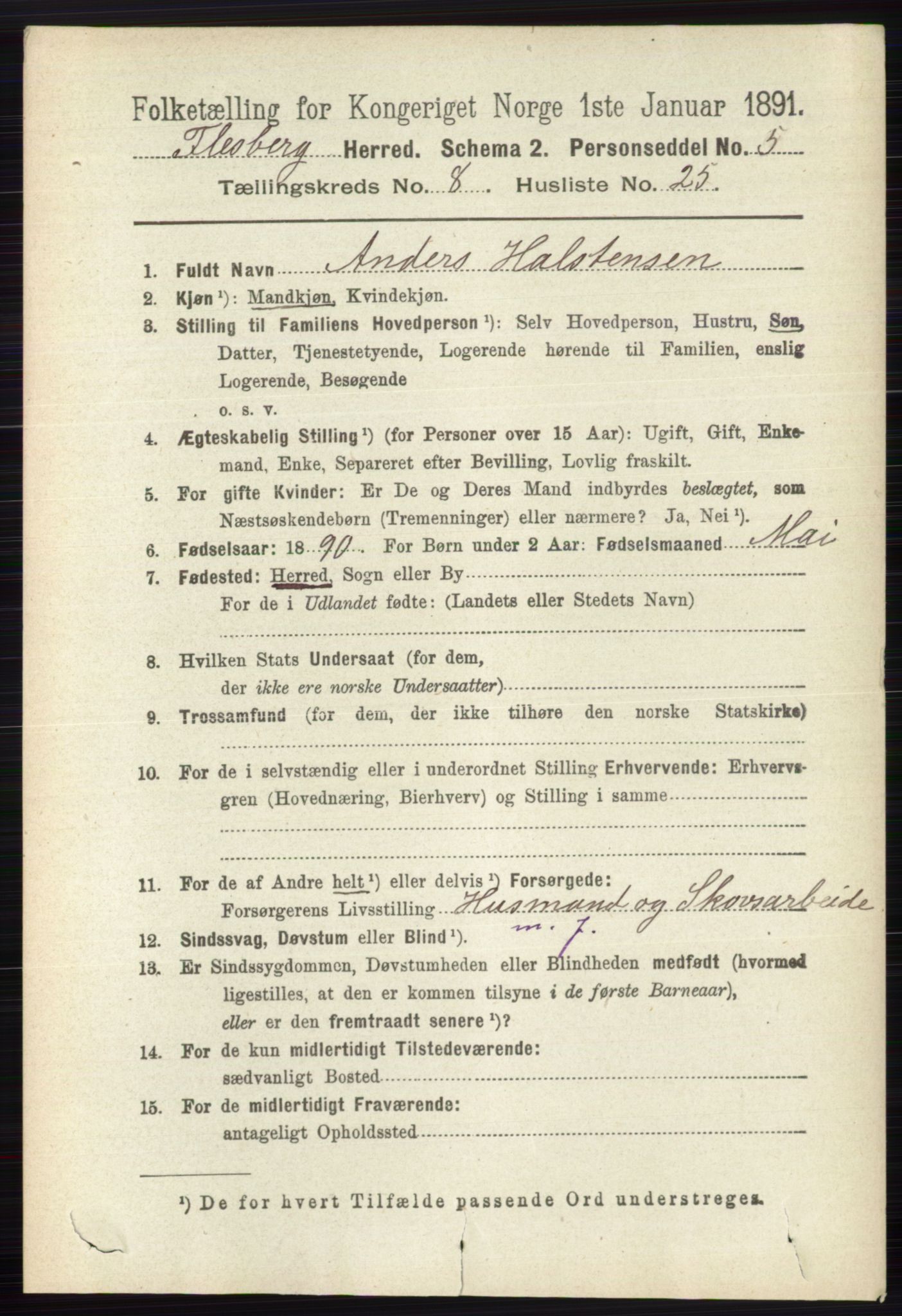 RA, 1891 census for 0631 Flesberg, 1891, p. 1488