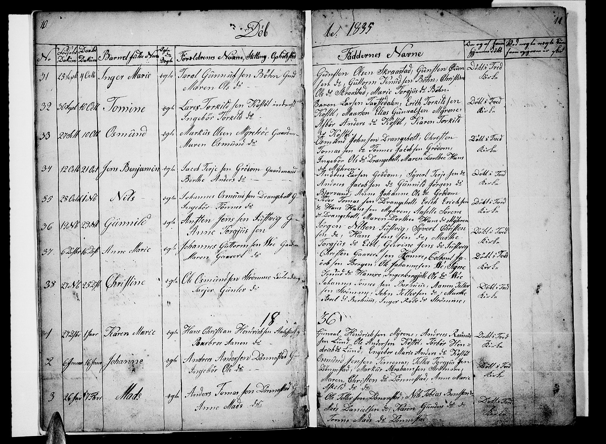 Tveit sokneprestkontor, SAK/1111-0043/F/Fb/L0002: Parish register (copy) no. B 2, 1835-1854, p. 10-11
