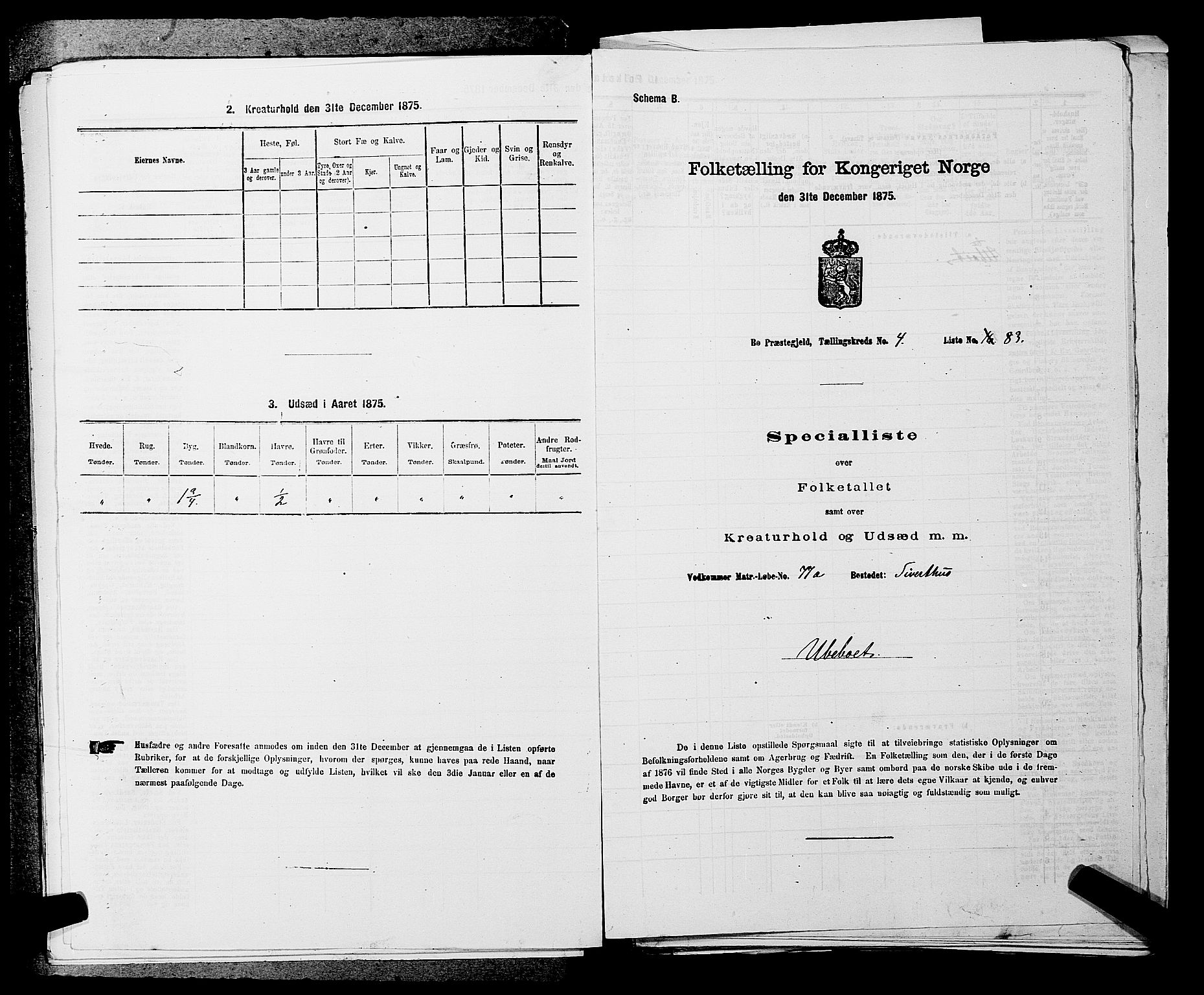 SAKO, 1875 census for 0821P Bø, 1875, p. 592